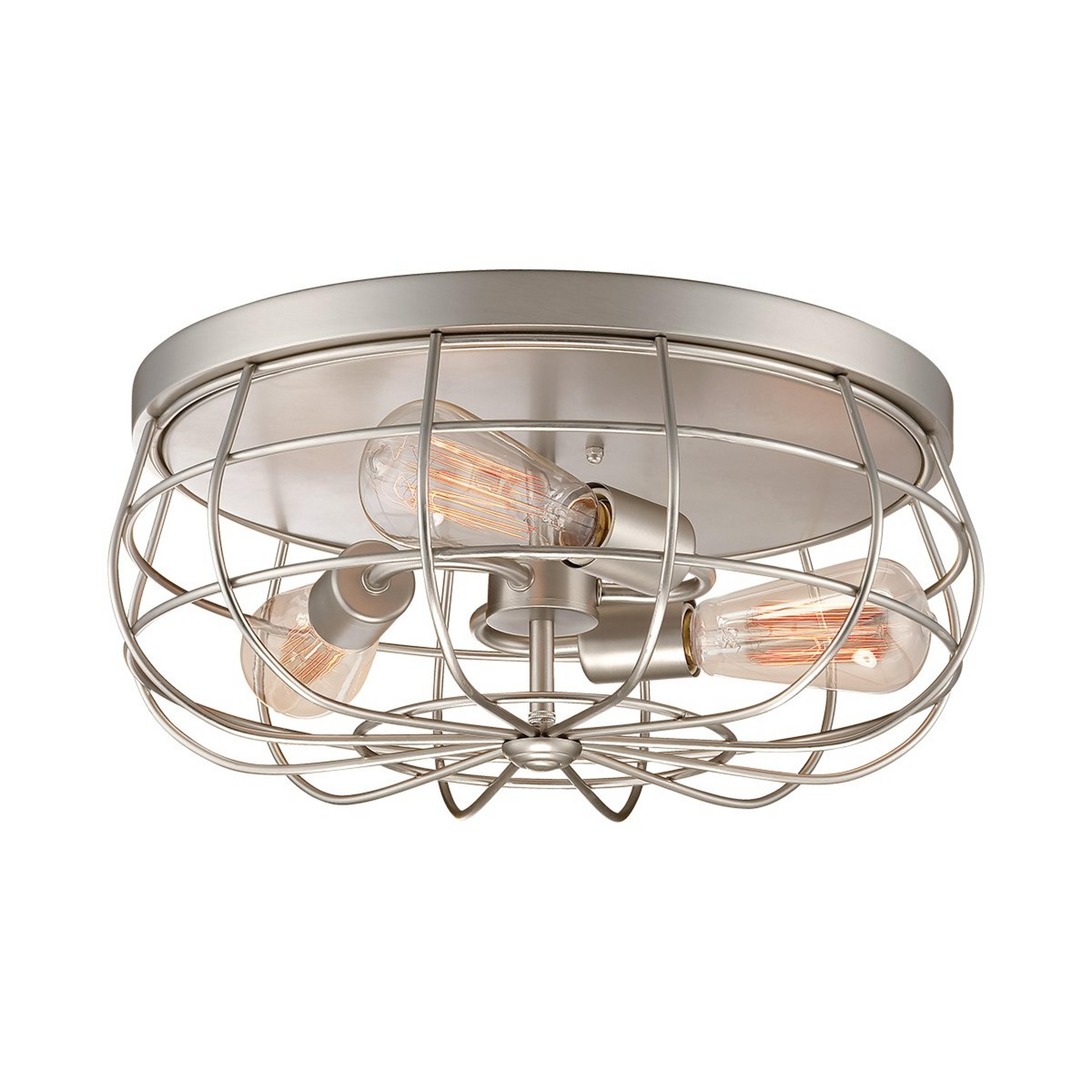 A Industrial Cage Ceiling Light with Satin Nickel color