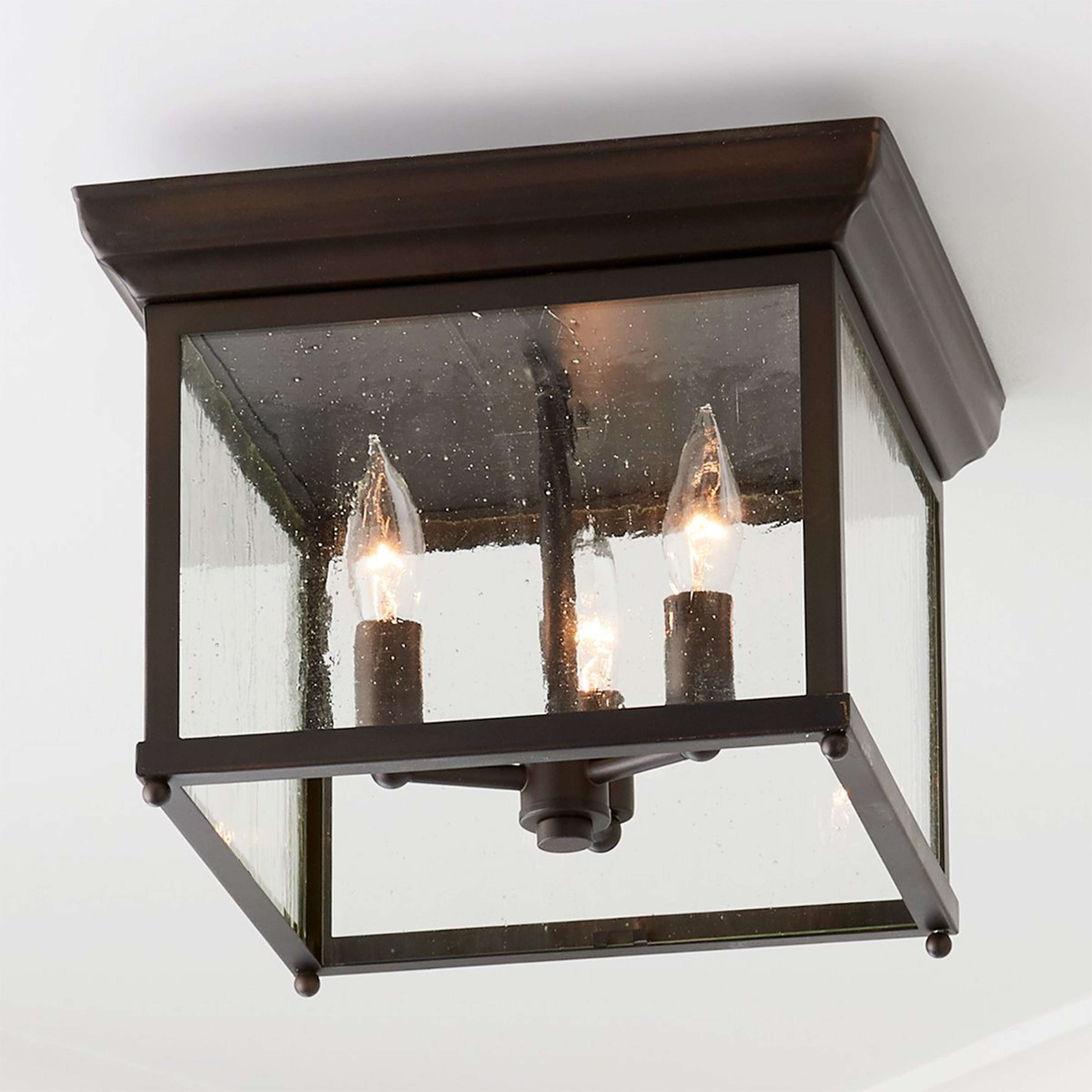 A Square Off Outdoor Ceiling Light with Bronze color