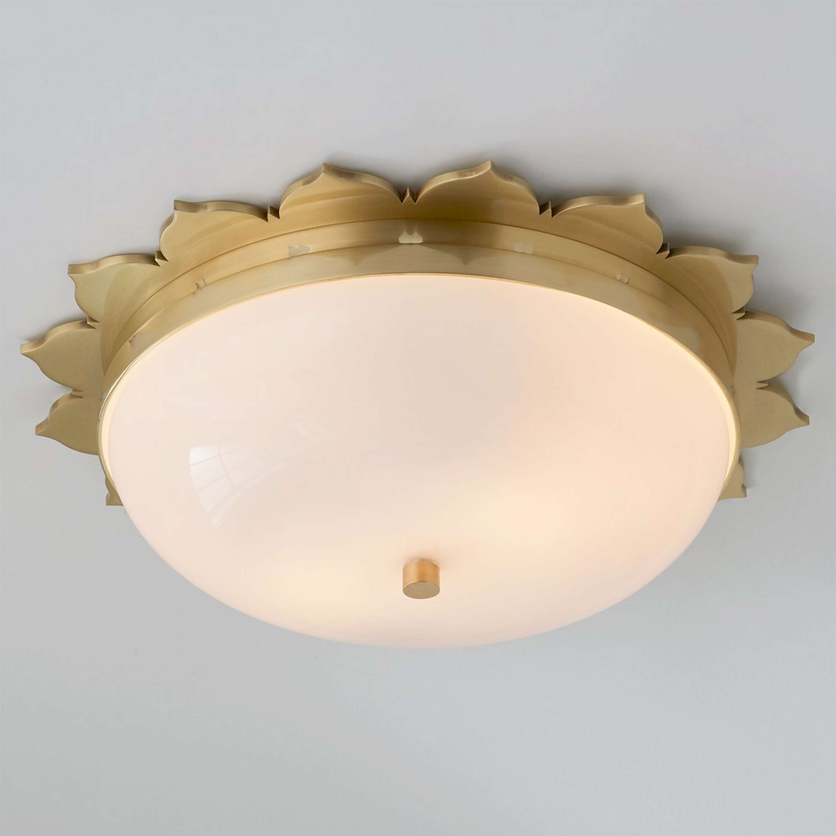 A Scalloped Petals Ceiling Light with Antiqued Brass color