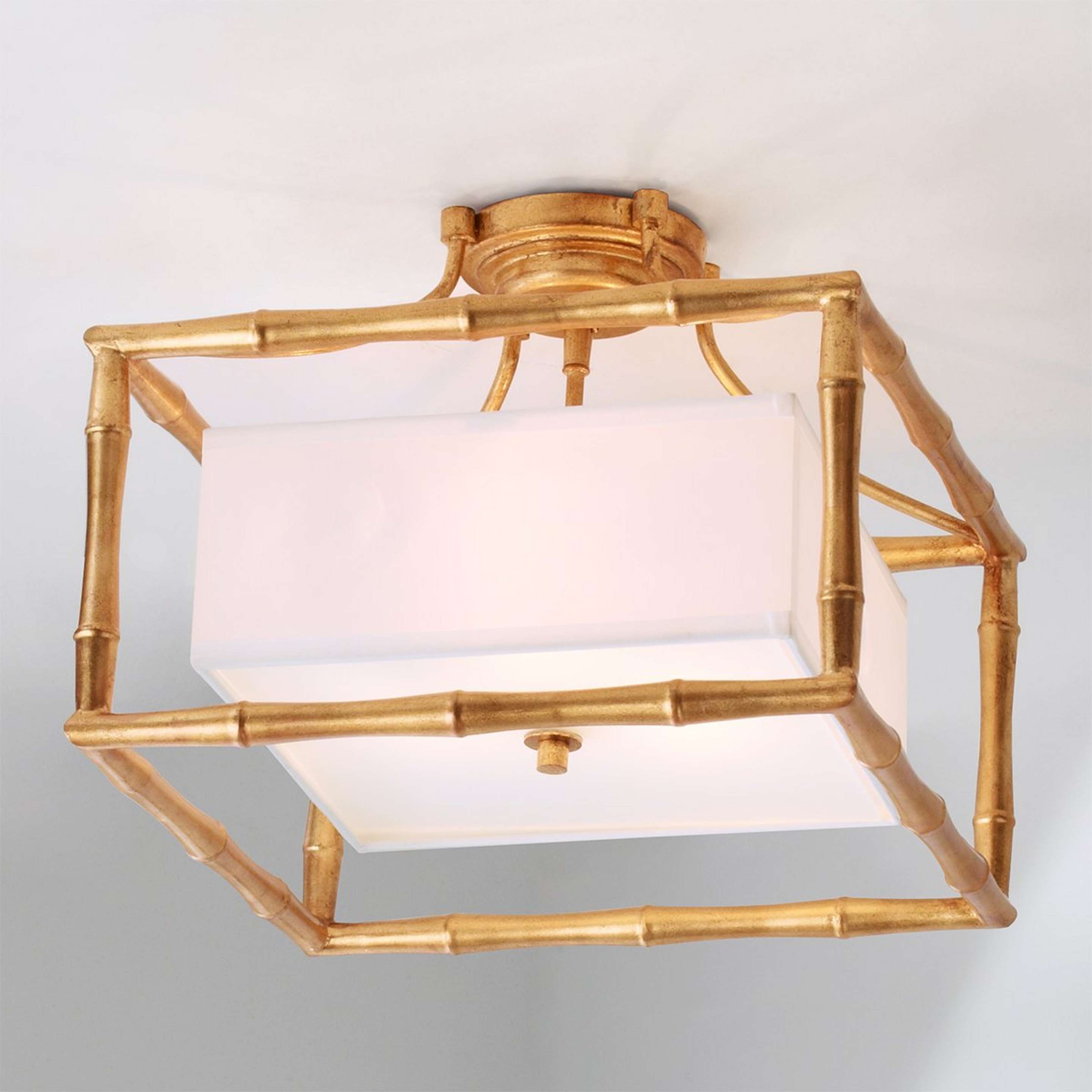 A Bamboo Square Semi-Flush Ceiling Light with Antique Gold color