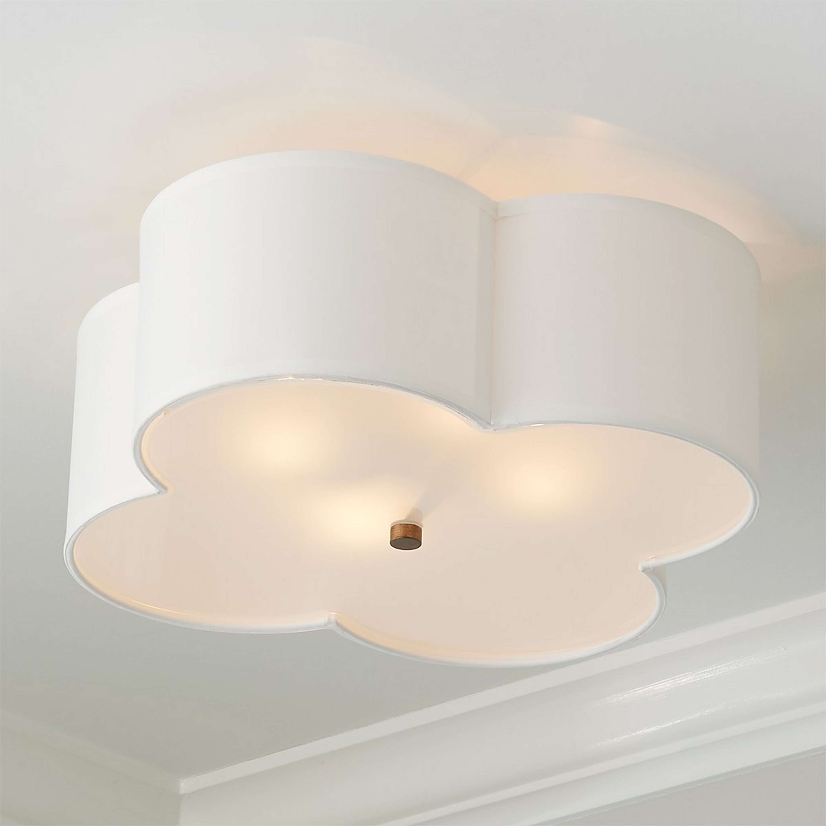 A Scalloped Shade Semi-Flush Ceiling Light - 4 light with Brushed Gold / Soft White color