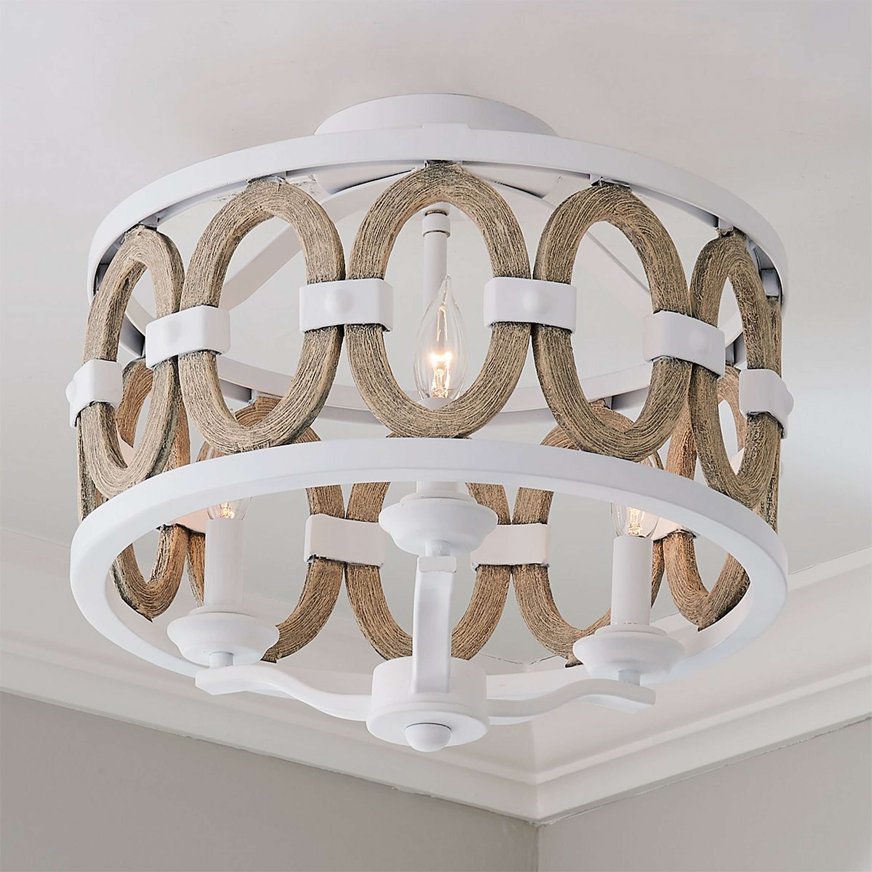 A Driftwood Entwined Ovals Ceiling Light with Classic White / Faux Driftwood color