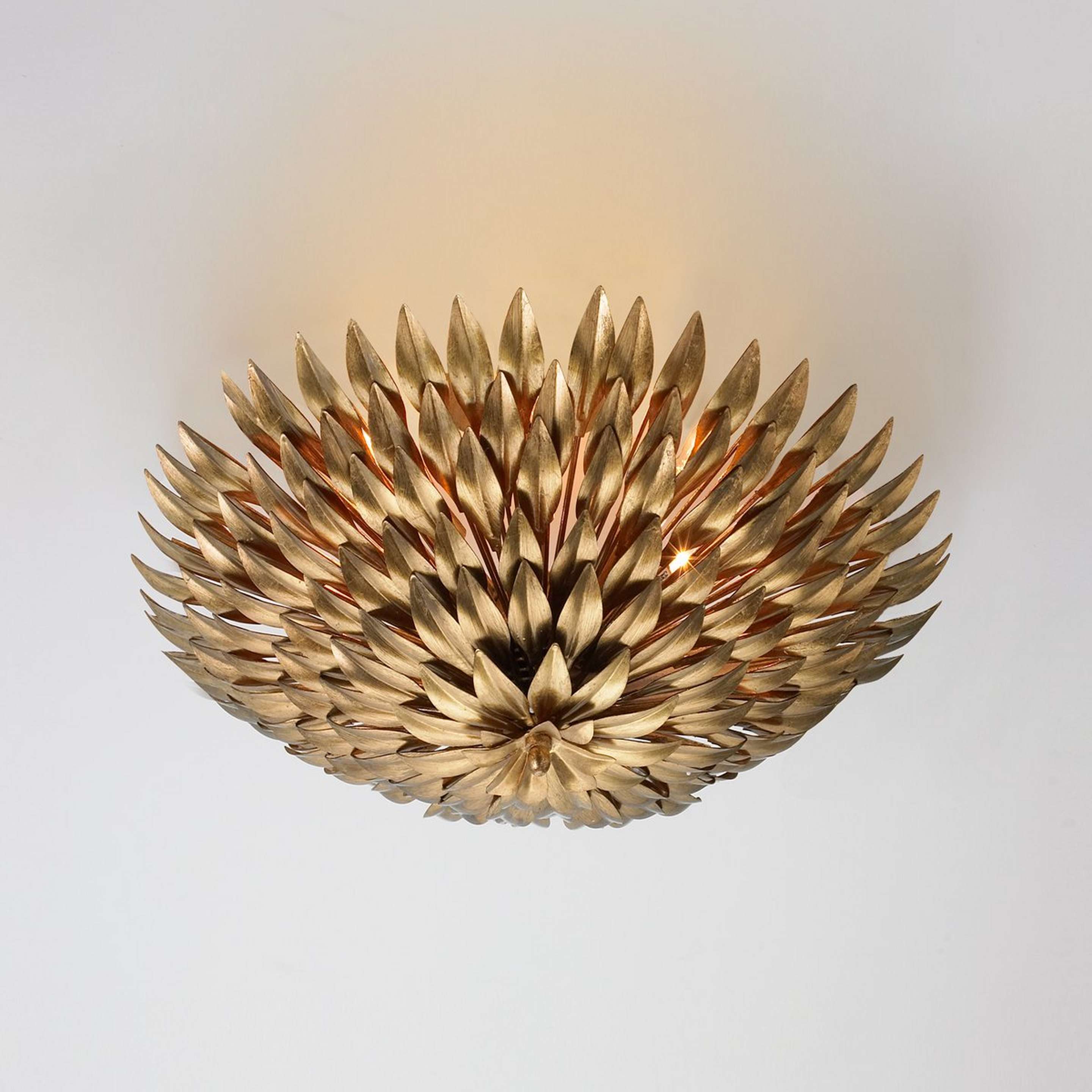 A Olive Leaf Semi-Flush Ceiling Light - 4 Light with Antique Gold color