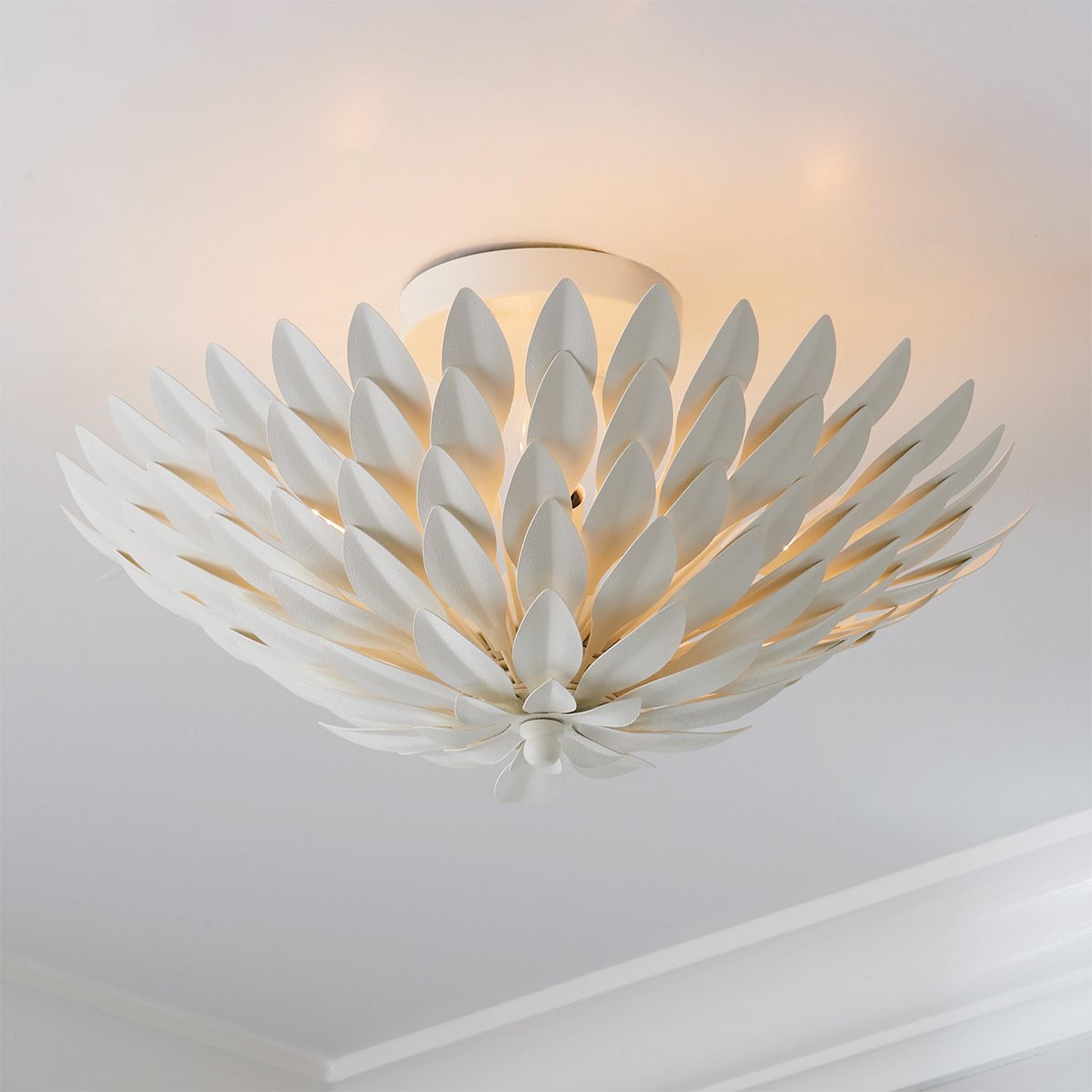 A Olive Leaf Semi-Flush Ceiling Light - 4 Light with Matte White color
