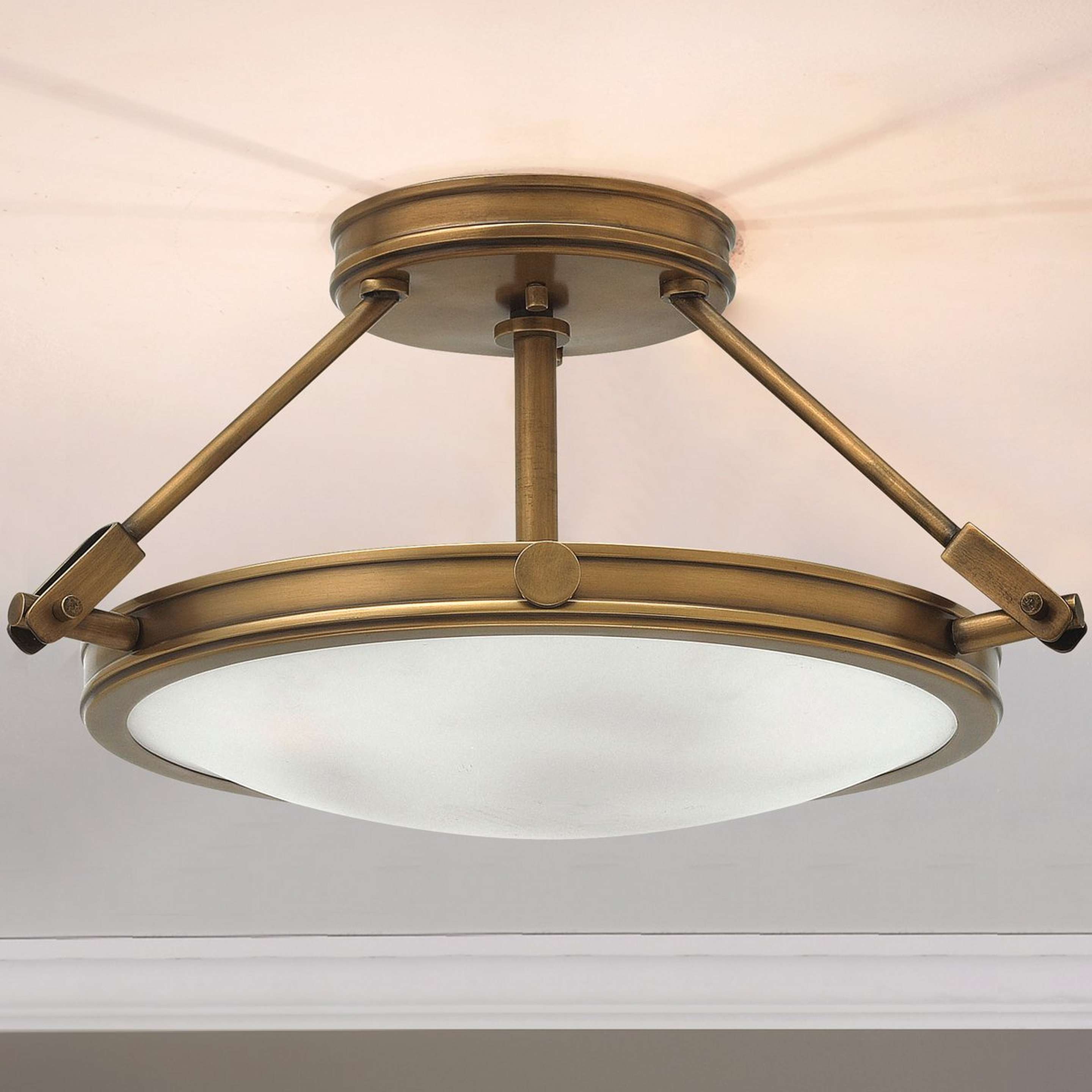 A Mid-Century Retro Semi-Flush Ceiling Light - 3 Light with Antique Brass color