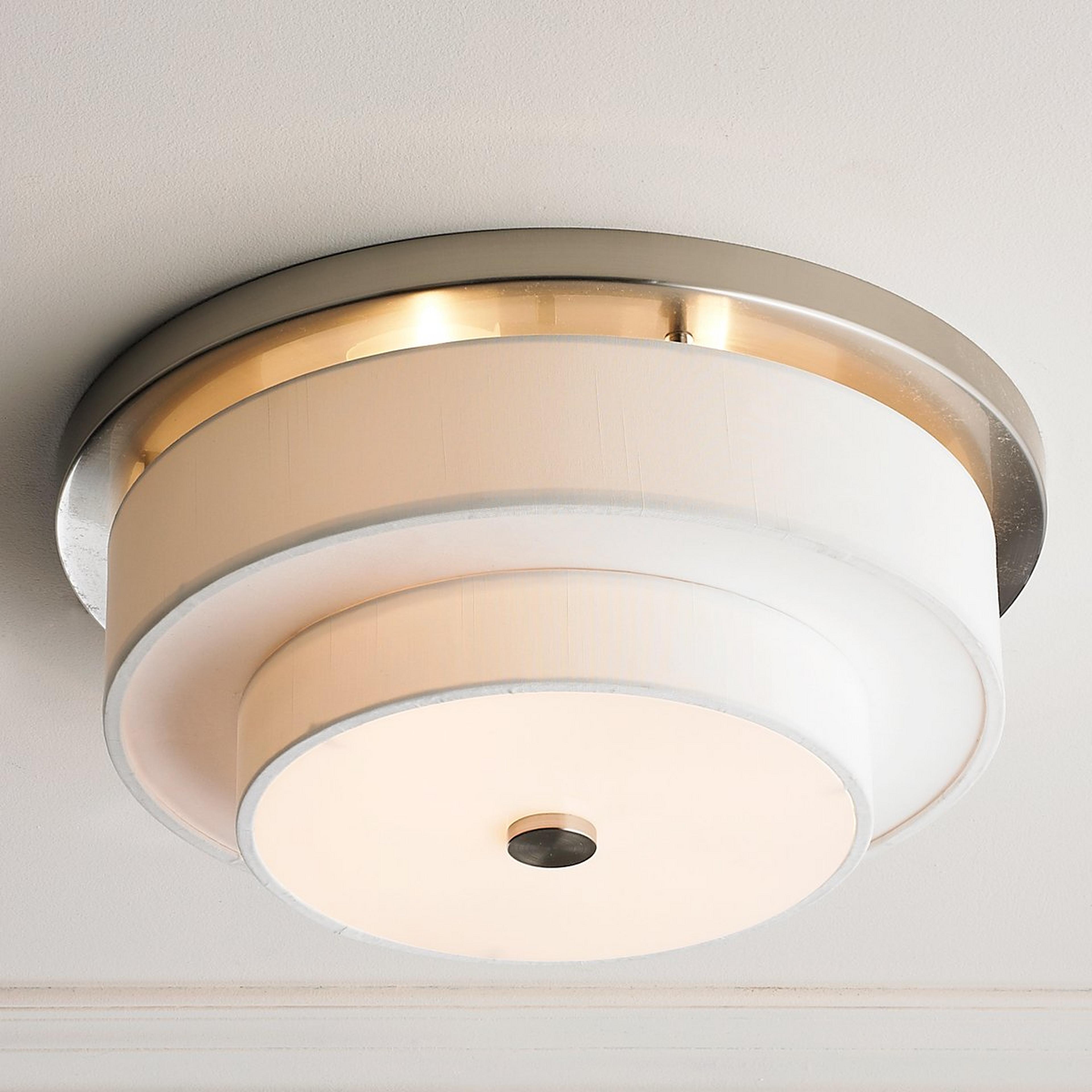 A Stepped Deco Ceiling Light with White and Brushed Nickel color