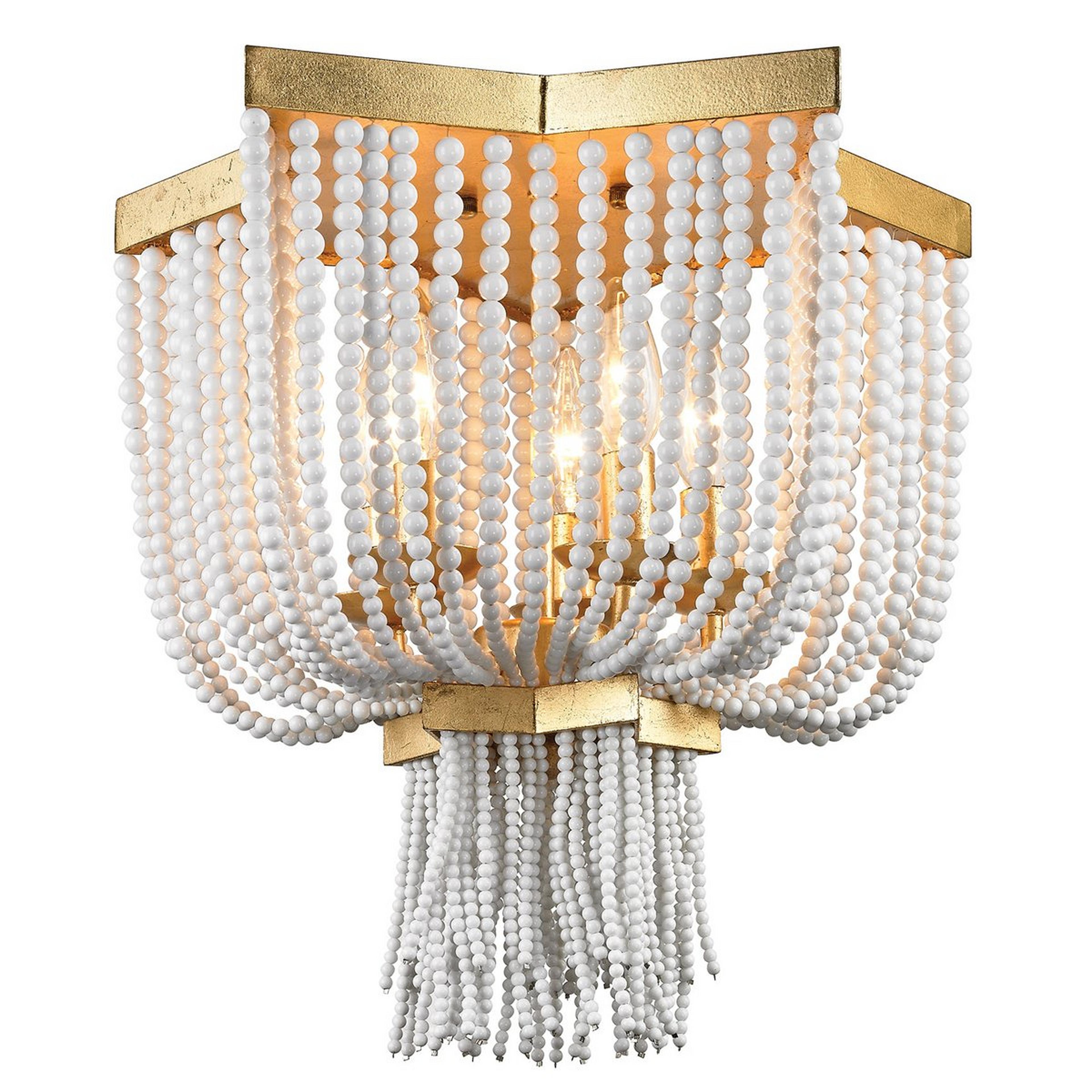 A Antiqued Gold Beaded Semi-Flush Ceiling Light with White color