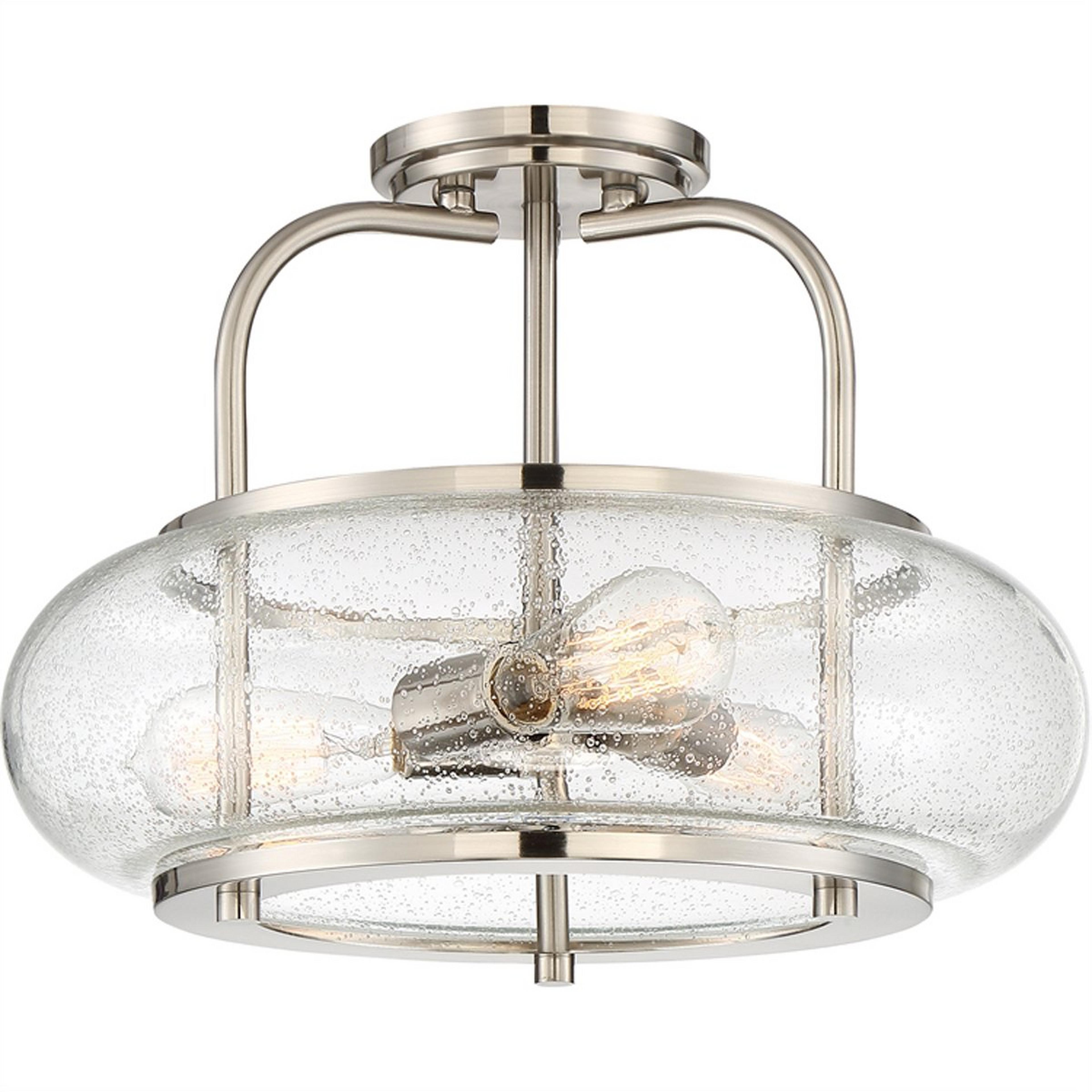 A Seeded Globe Vintage Semi-Flush Ceiling Light - Large with Brushed Nickel color