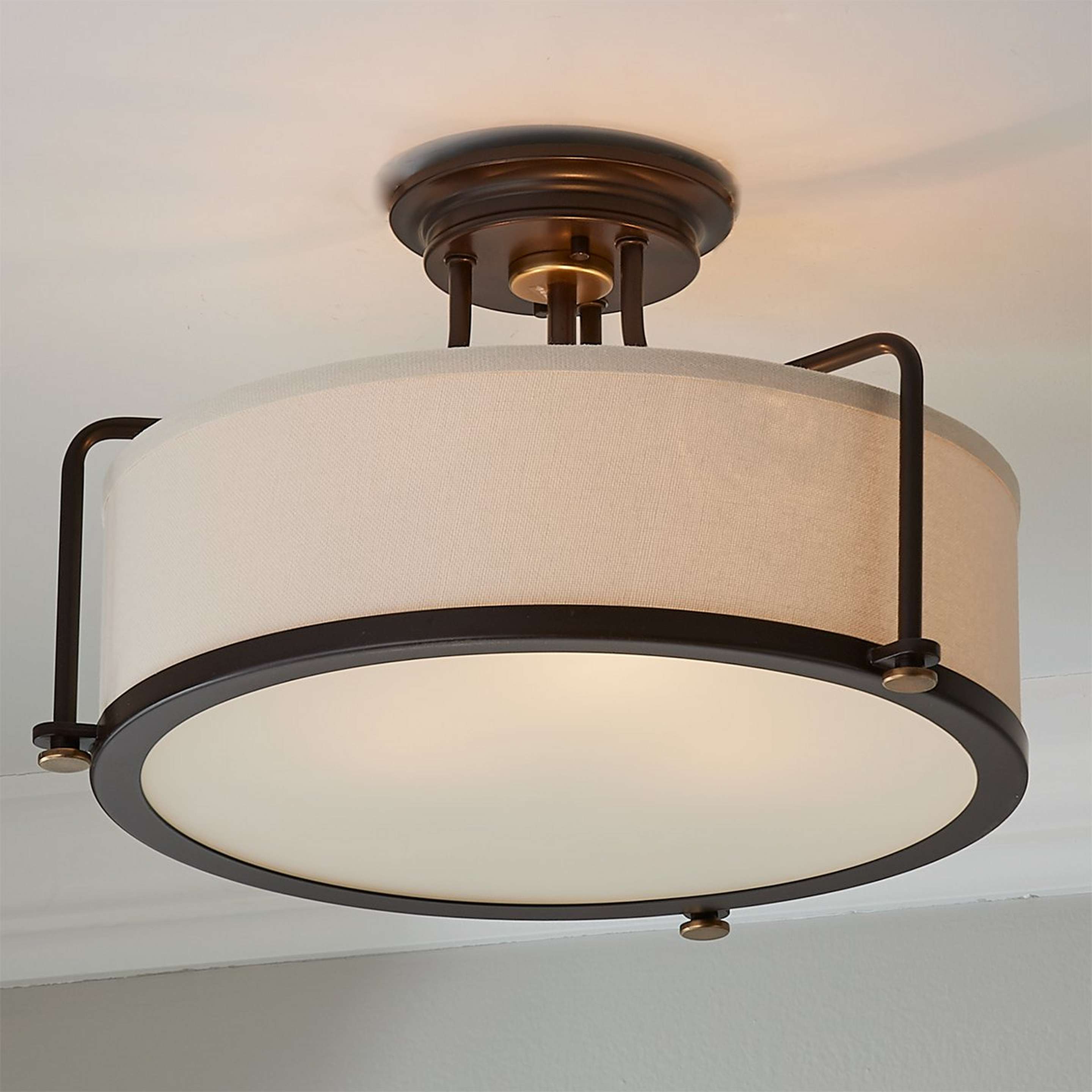 A Refined Contemporary Textured Semi-Flush Ceiling Light with Bronze / Aged Brass color