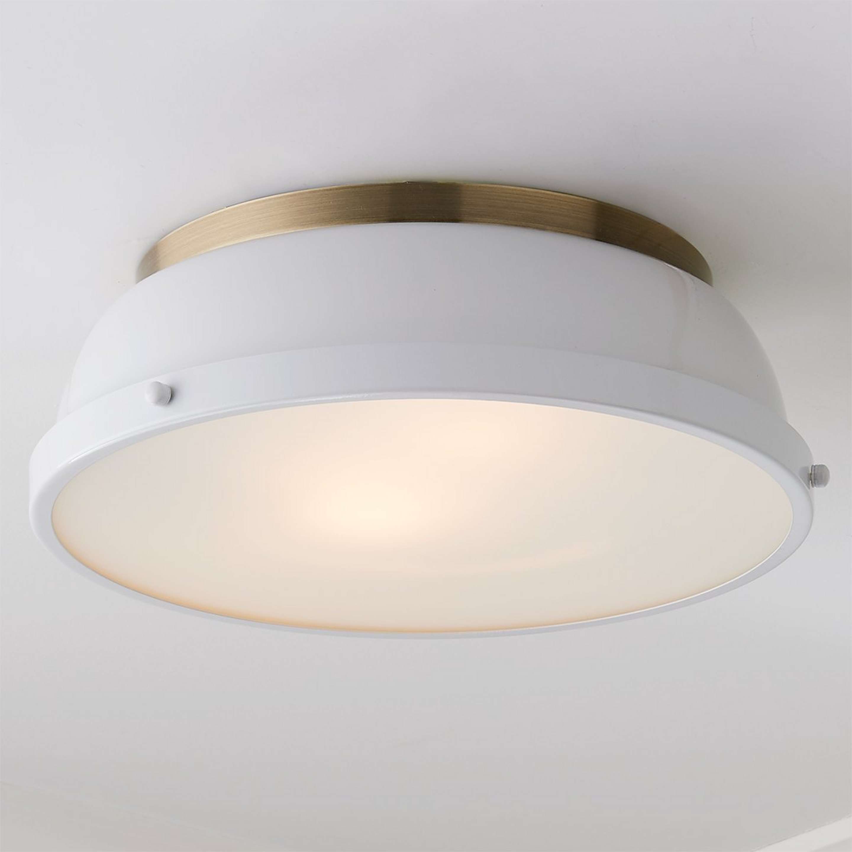 A Classic Dome Enameled Ceiling Light with Aged Brass / White color