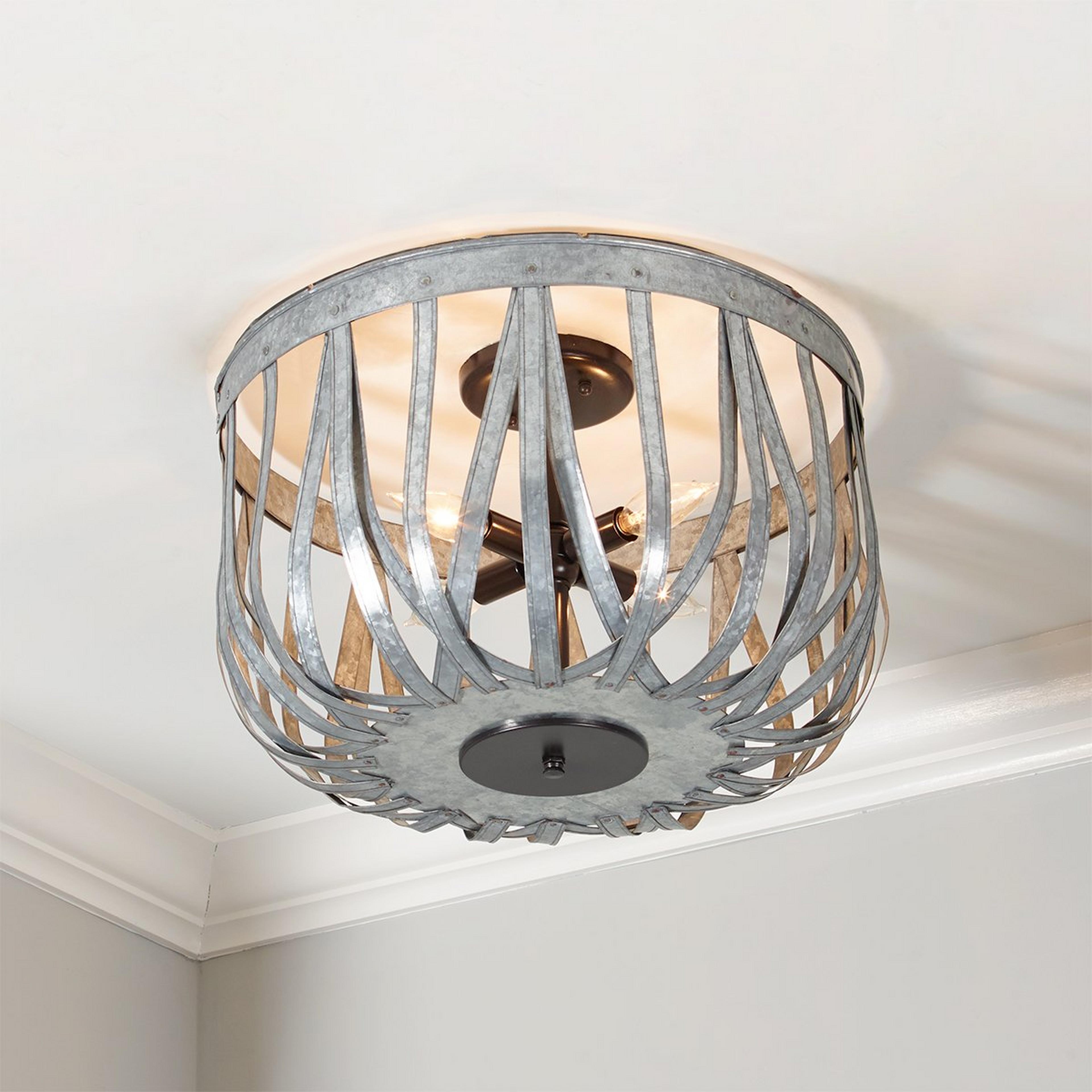 A Galvanized Straps Basket Ceiling Light - Large with Bronze / Galvanized color