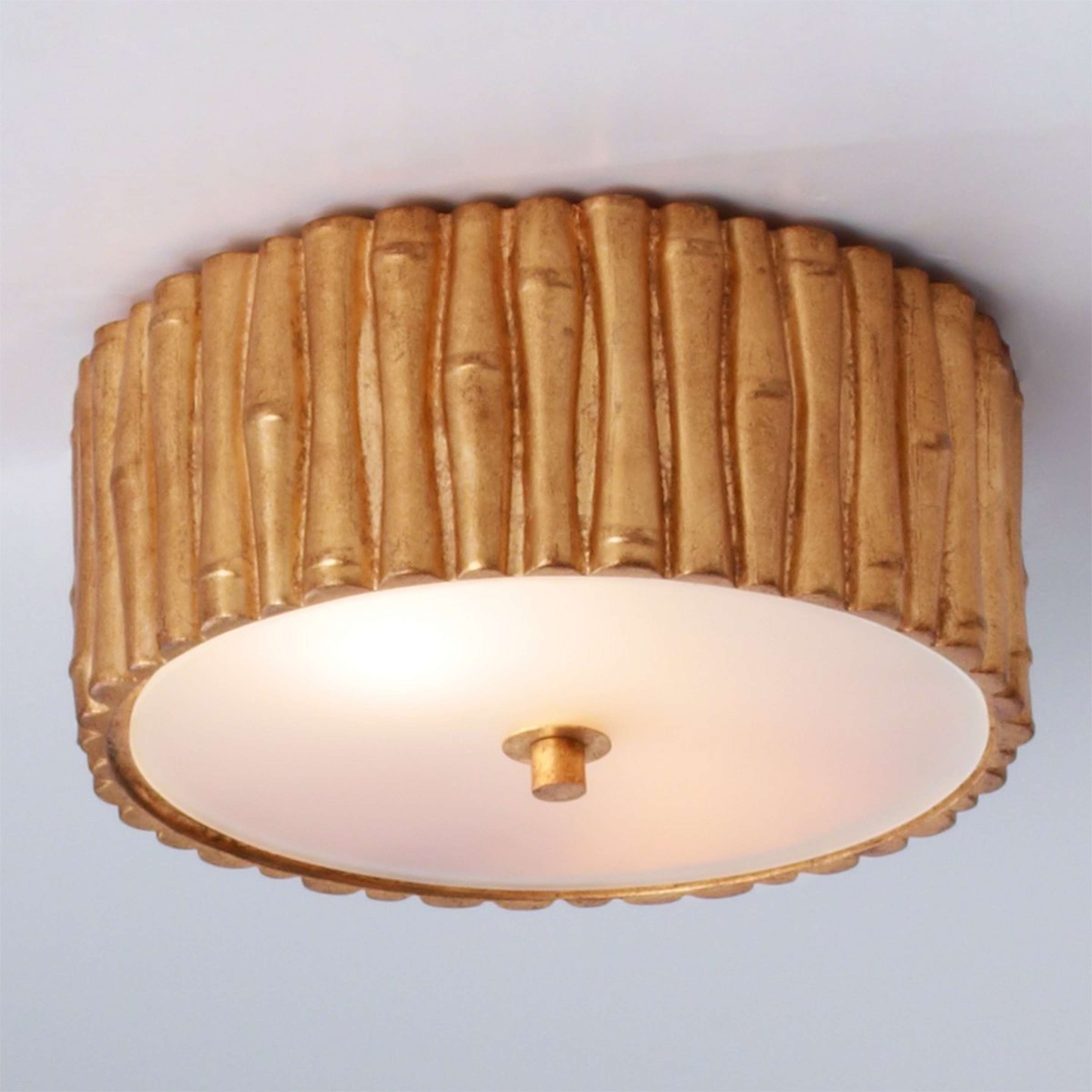 A Bamboo Round Ceiling Light with Antique Gold color