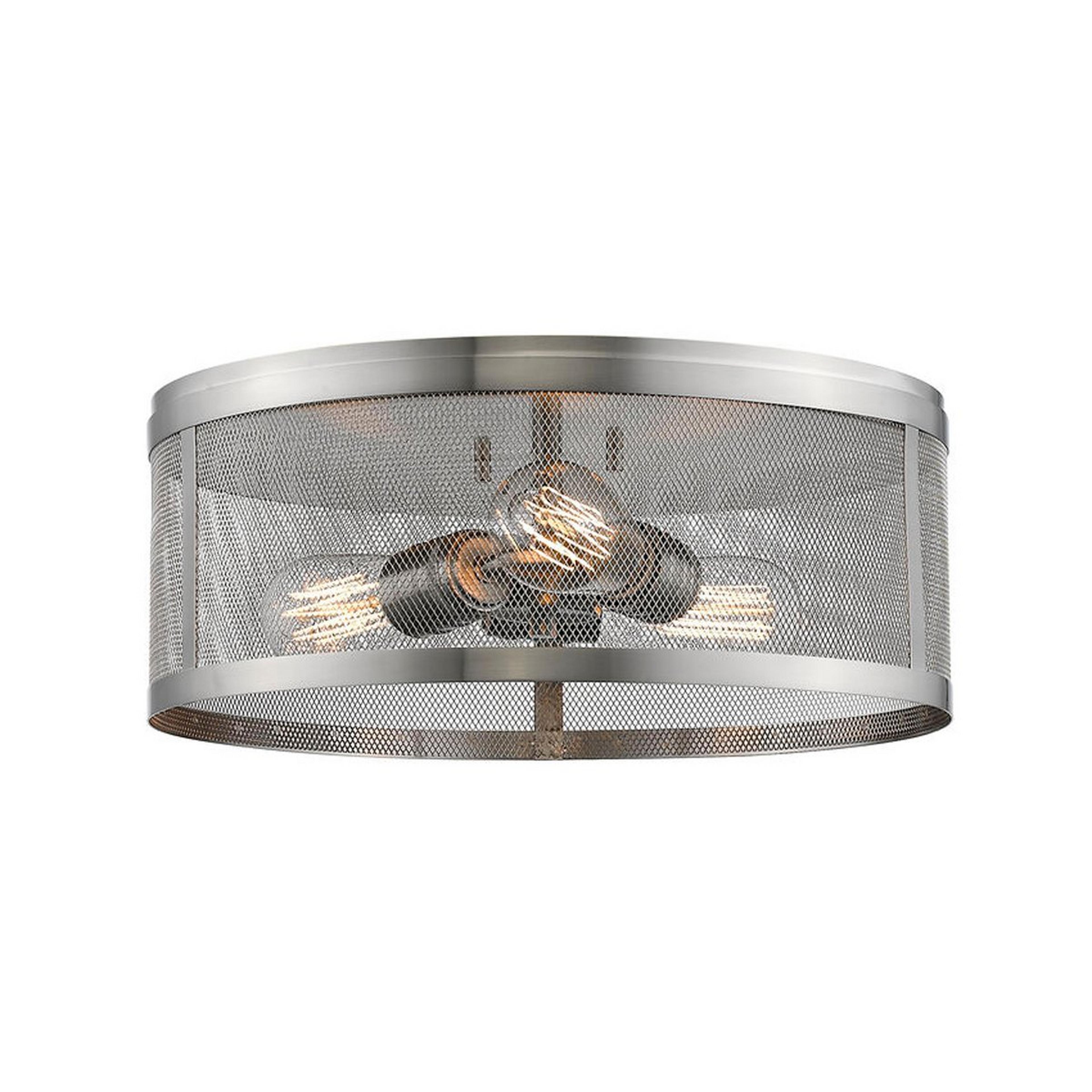 A Vintage Mix Cage Ceiling Light - 3 Light with Brushed Nickel color