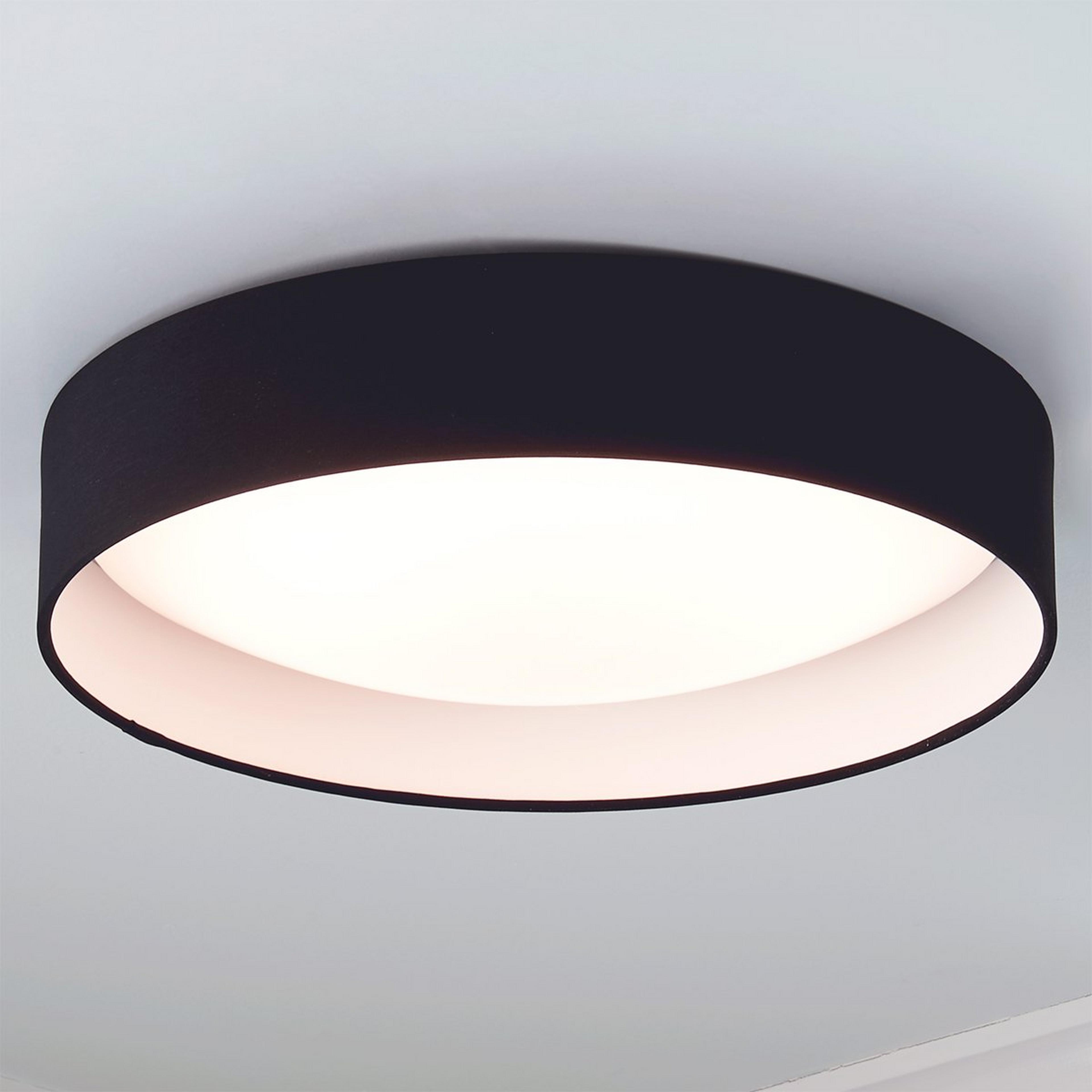 A 15" LED Linen Shade Ceiling Light with Black color