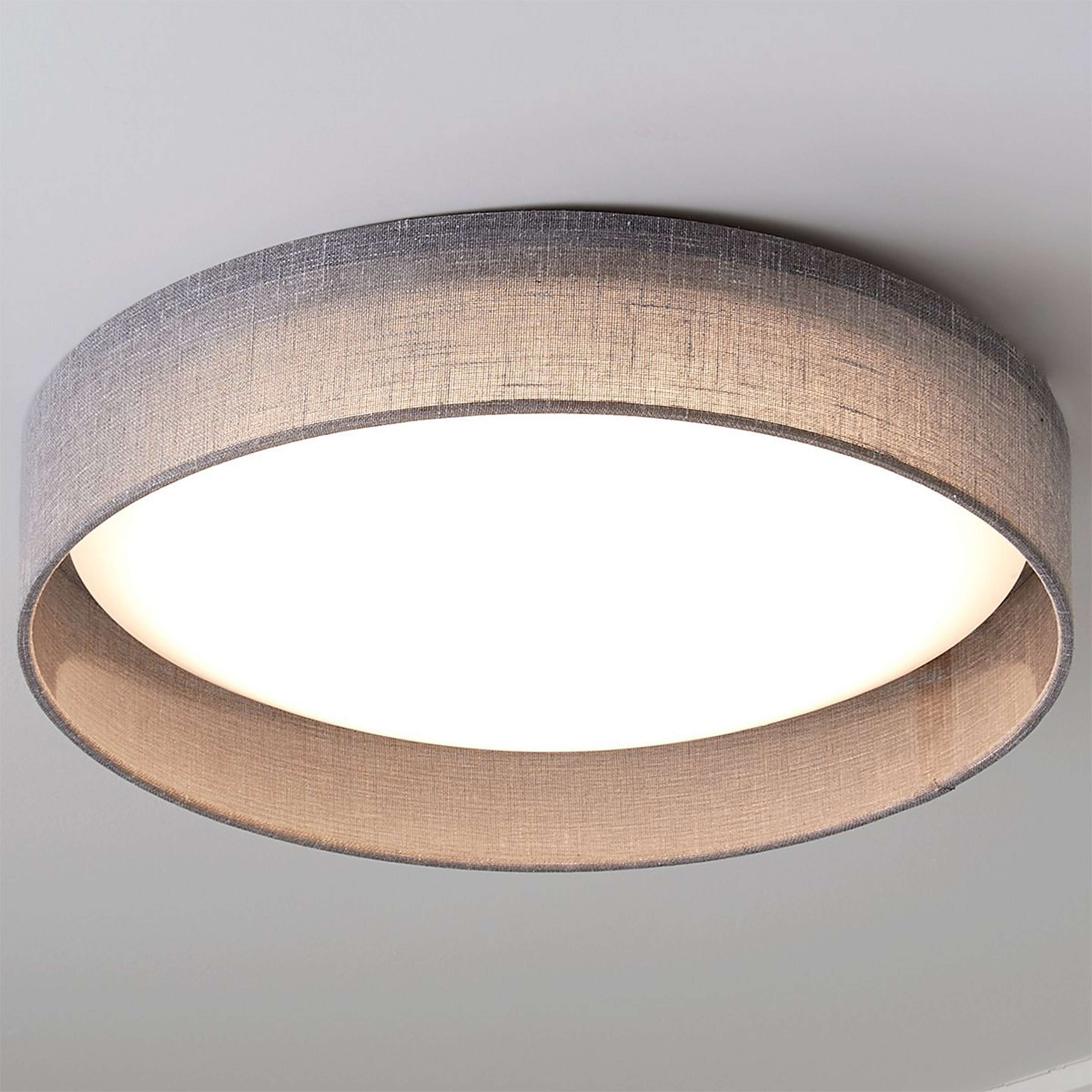 A 15" LED Linen Shade Ceiling Light with Gray Linen color