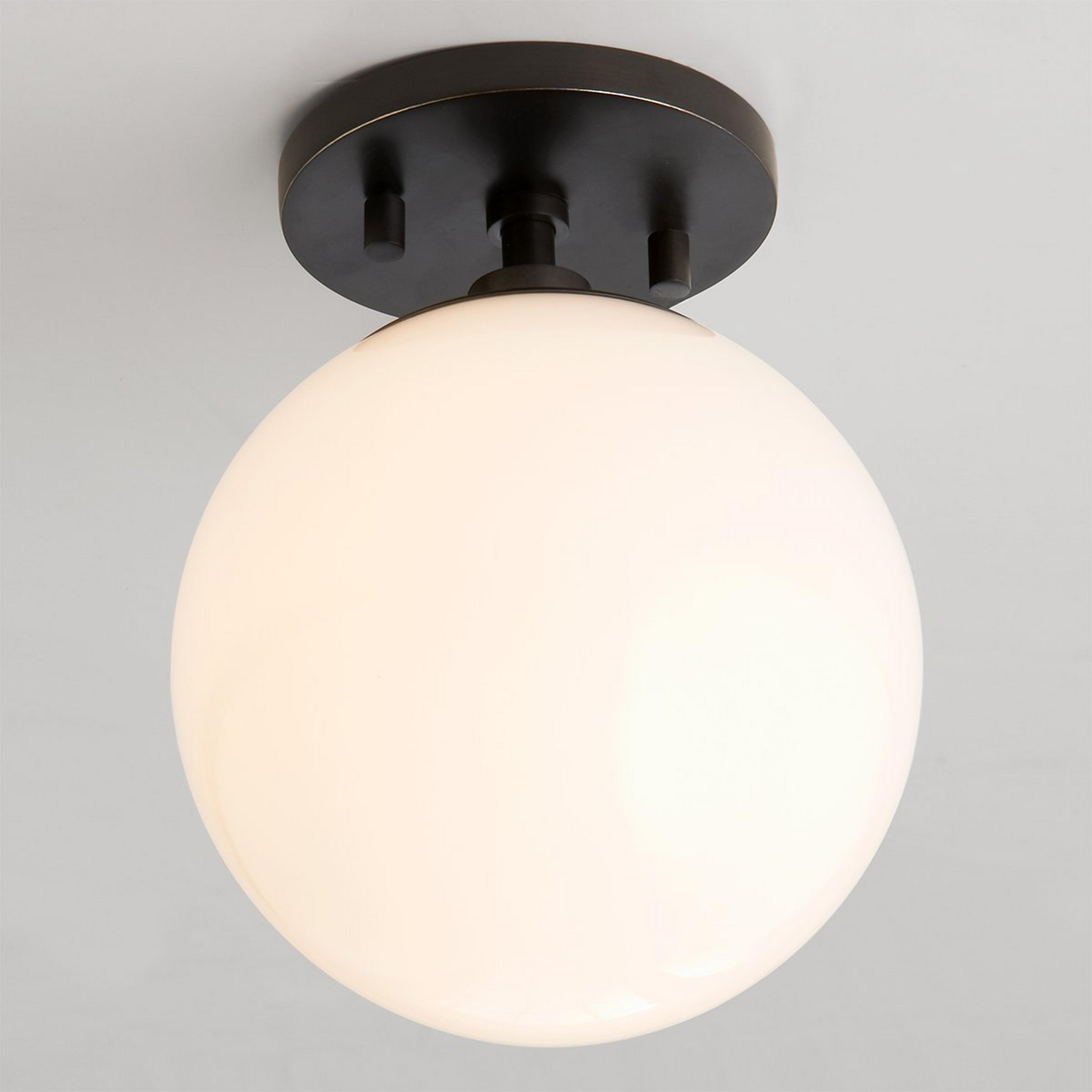 A Minimalist Globe Semi-Flush Ceiling Light - 1 Light with Old Bronze / White Glass color