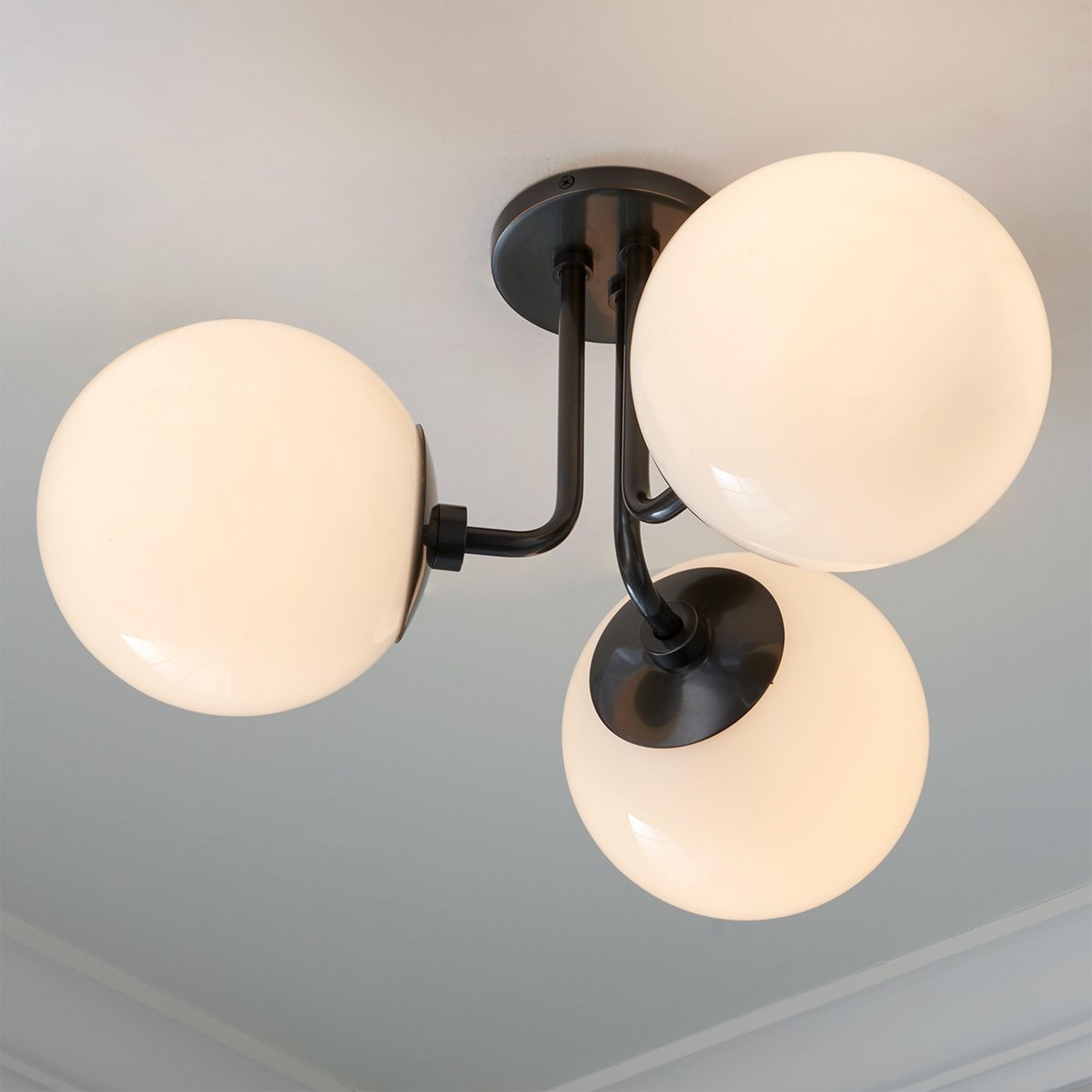 A Minimalist Globe Semi-Flush Ceiling Light - 3 Light with Old Bronze / White Glass color