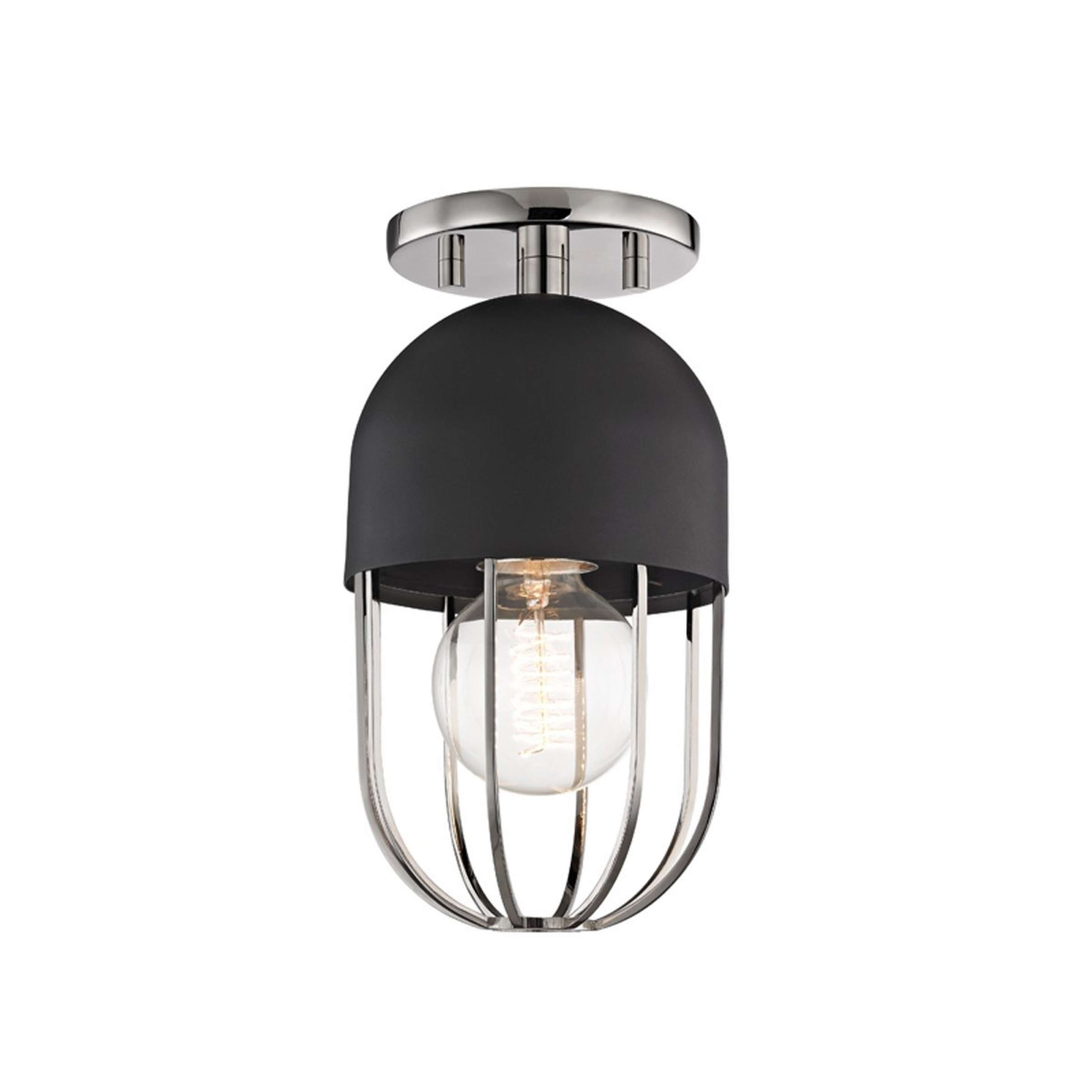 A Capsule Cage Ceiling Light with Polished Nickel / Matte Black color