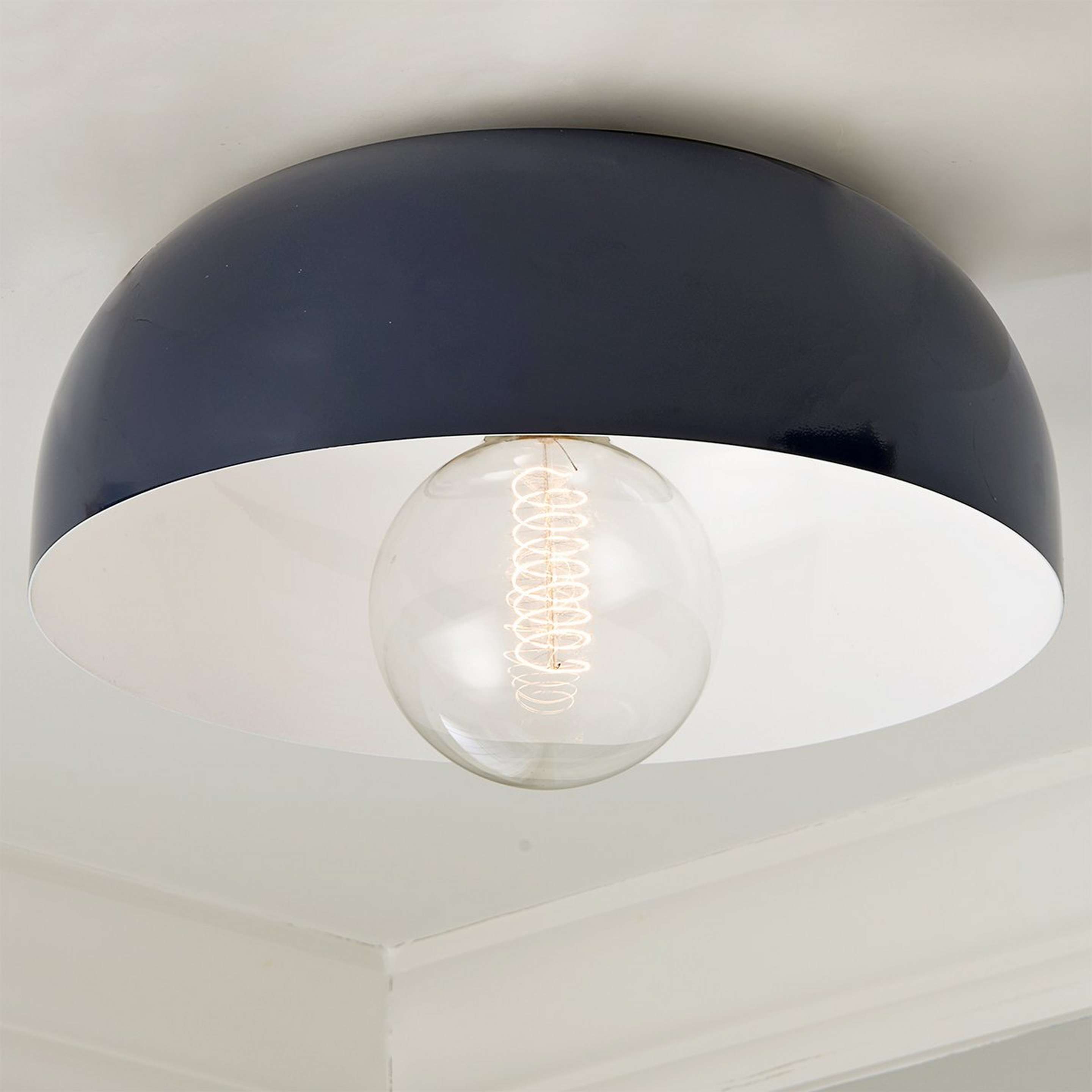 A Iconic Color Pop Dome Ceiling Light - Large with Polished Nickel / Navy color