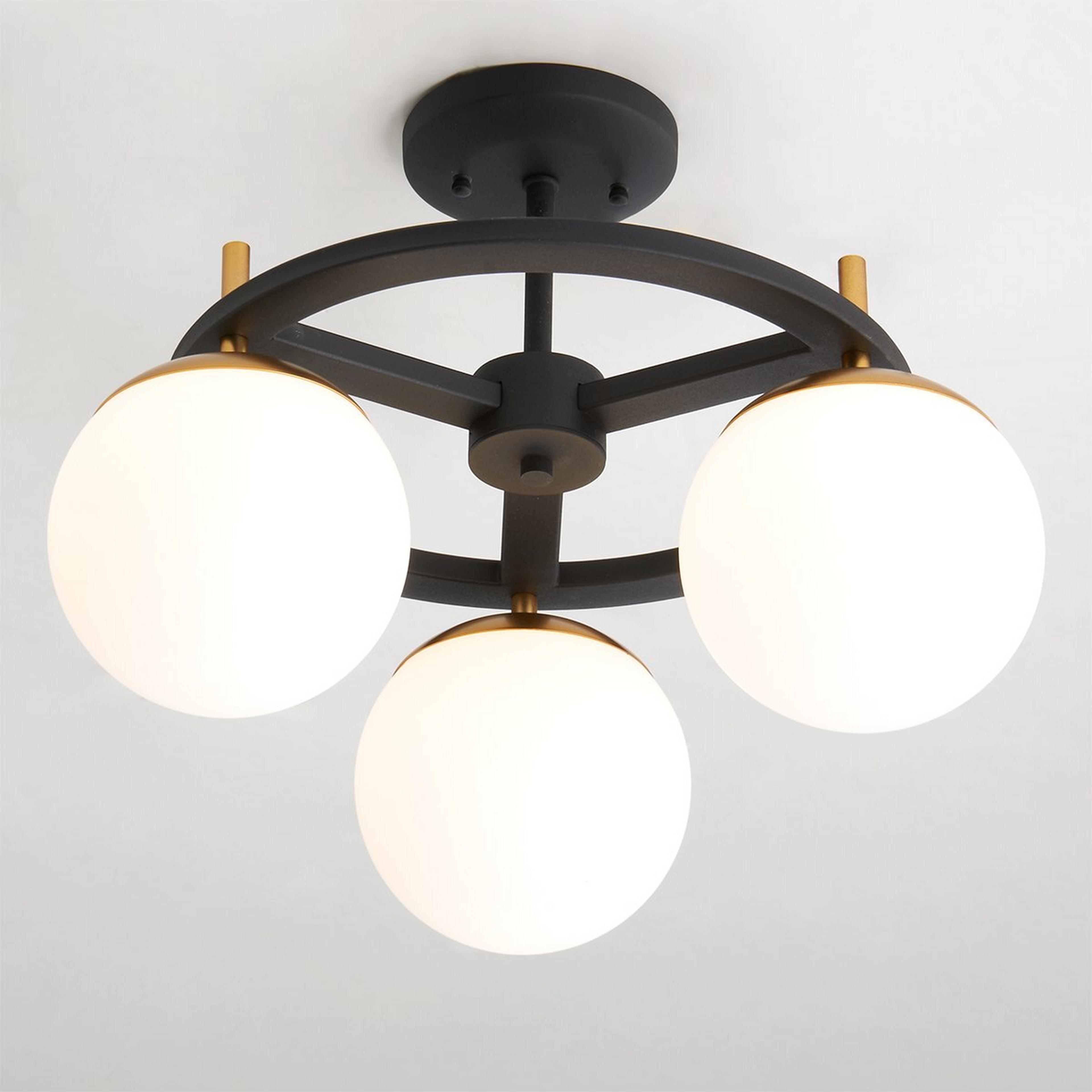 A Harmony Globes Semi-Flush Ceiling Light with Black / Satin Gold color