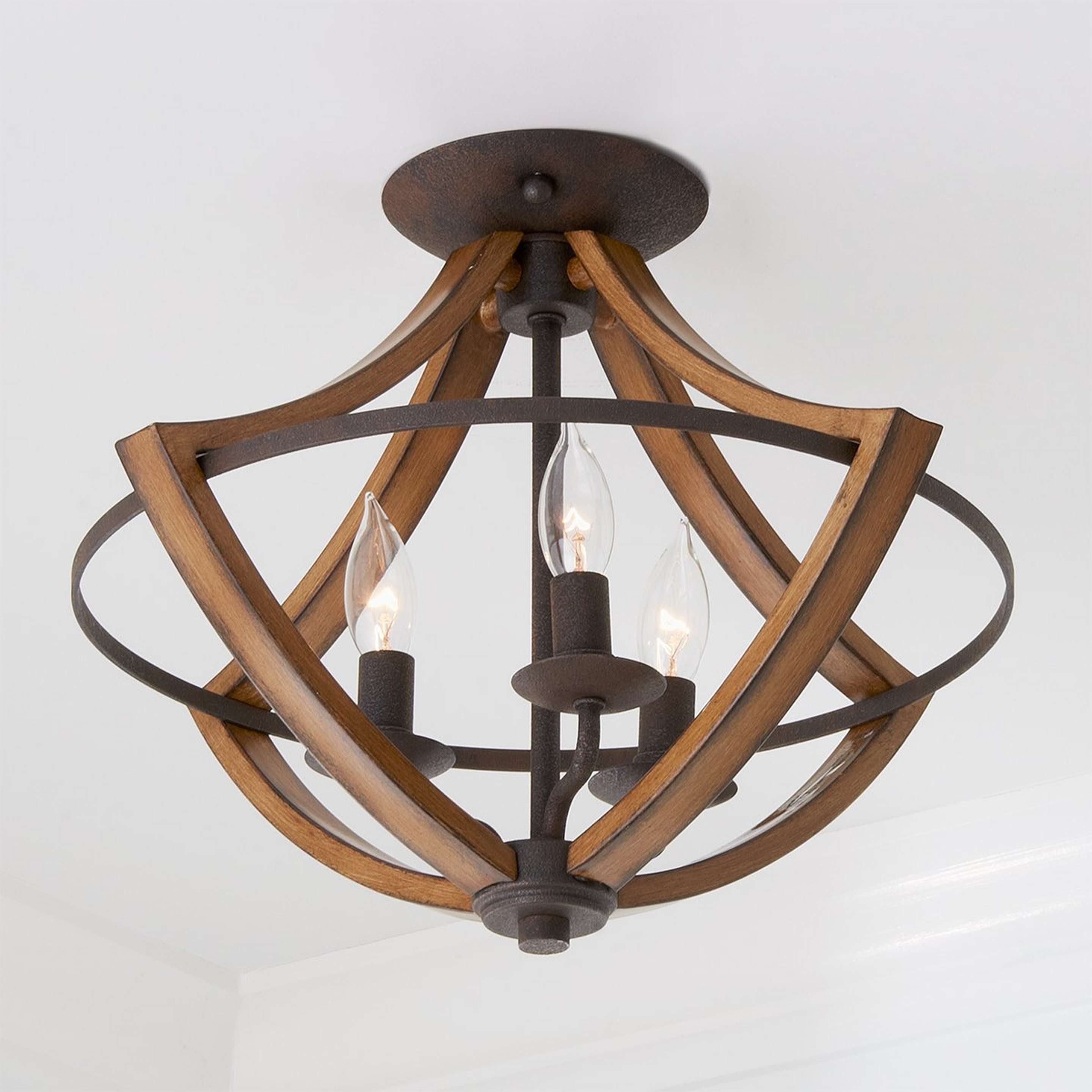 A Montana Rustic Semi-Flush Ceiling Light with Rustic Bronze / Aged Wood color