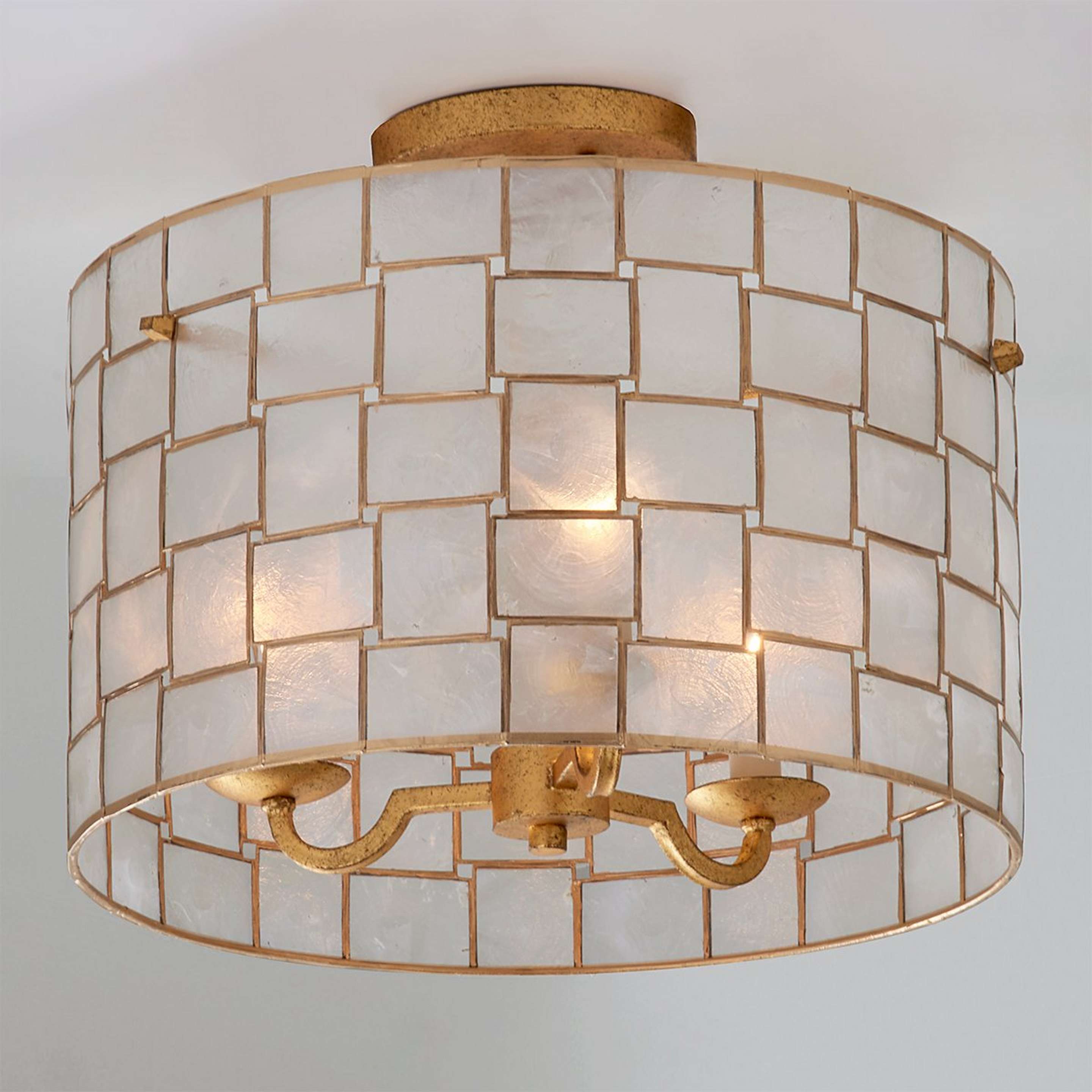 A Captiva Shaken Shell Semi-Flush Ceiling Light with Gold Leaf / Capiz Shell color