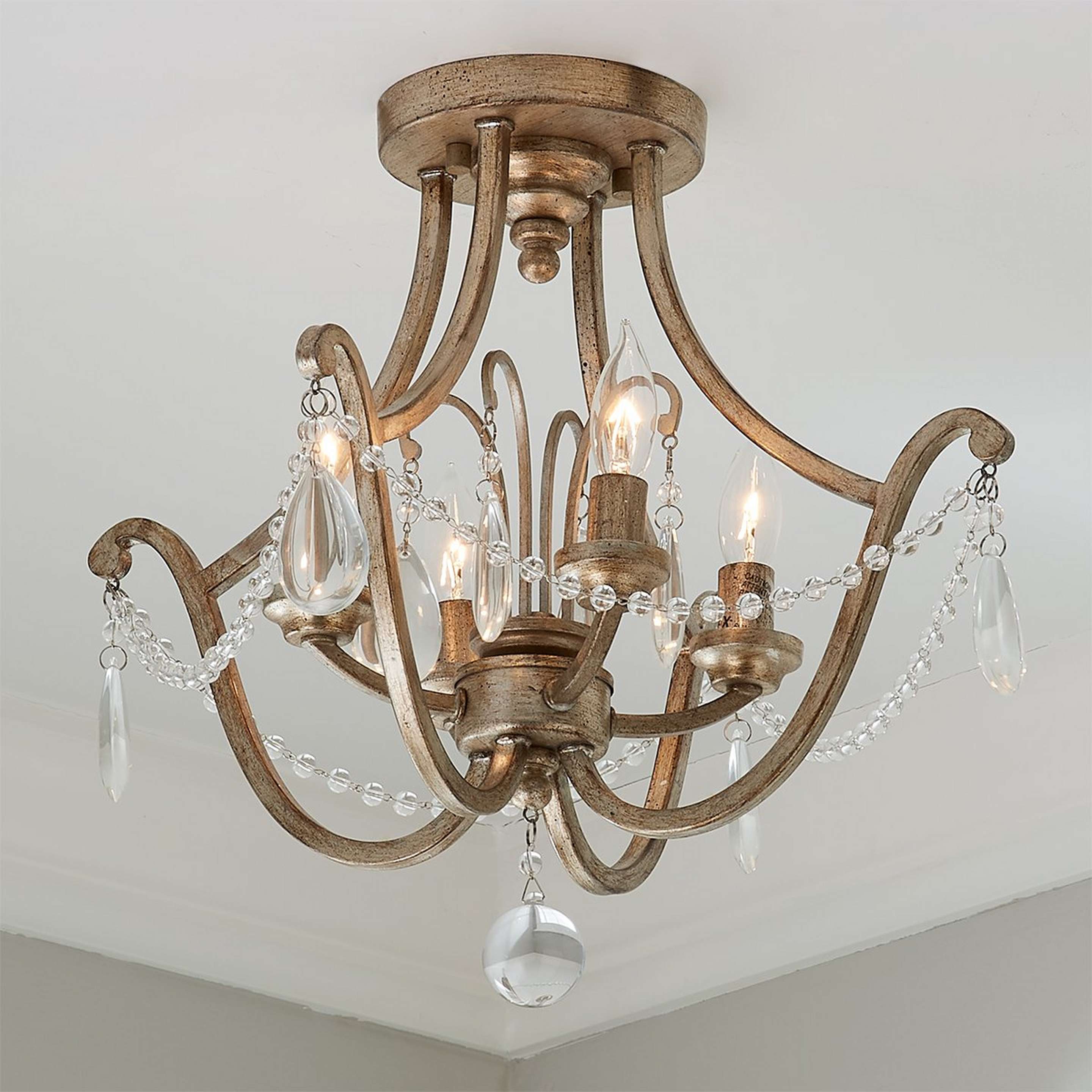 A Romantic Riley Semi-Flush Ceiling Light with Antique Gold / Clear color