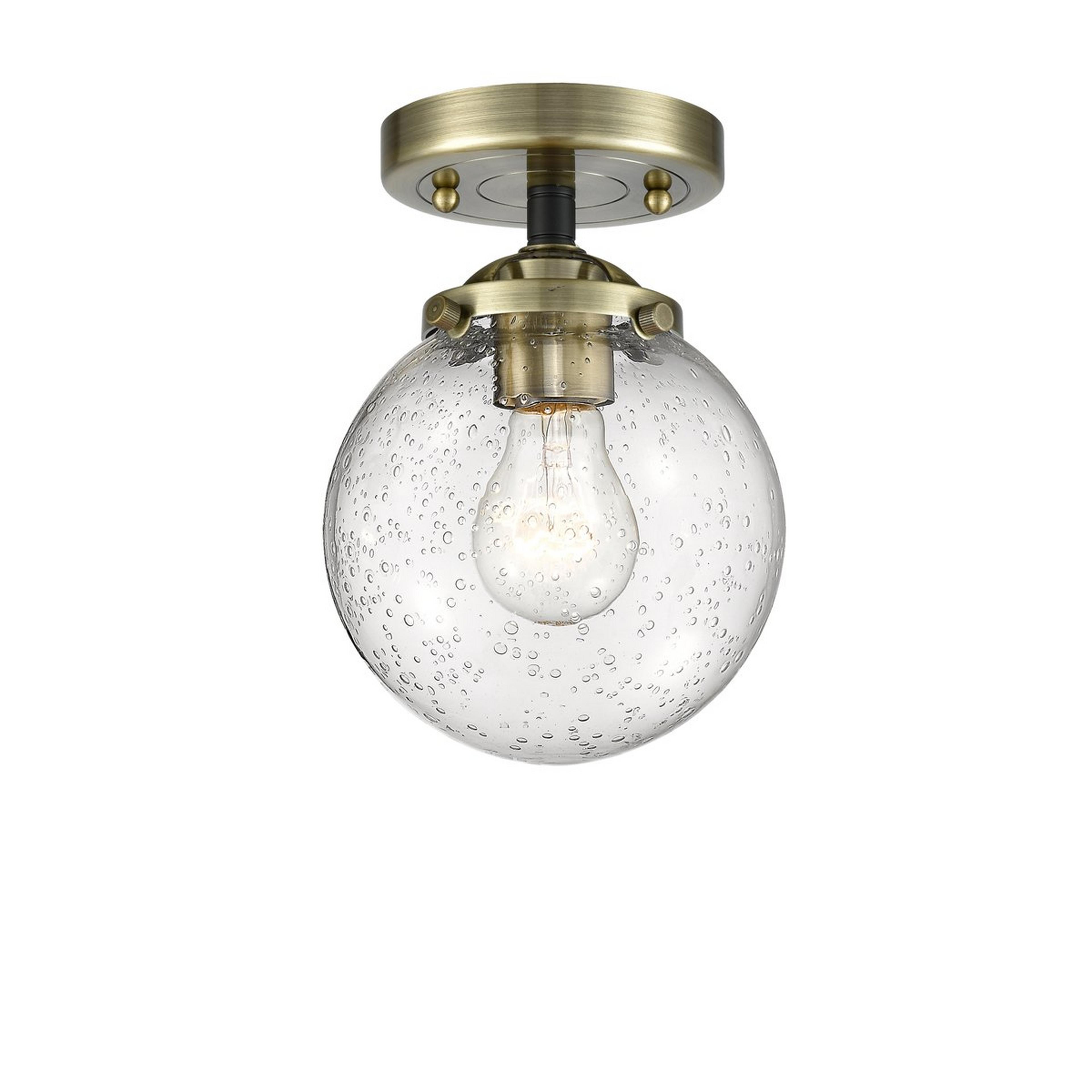 A Mod Mix Seeded Globe Semi-Flush Ceiling Light - Small with Antique Brass / Black / Seedy Glass color