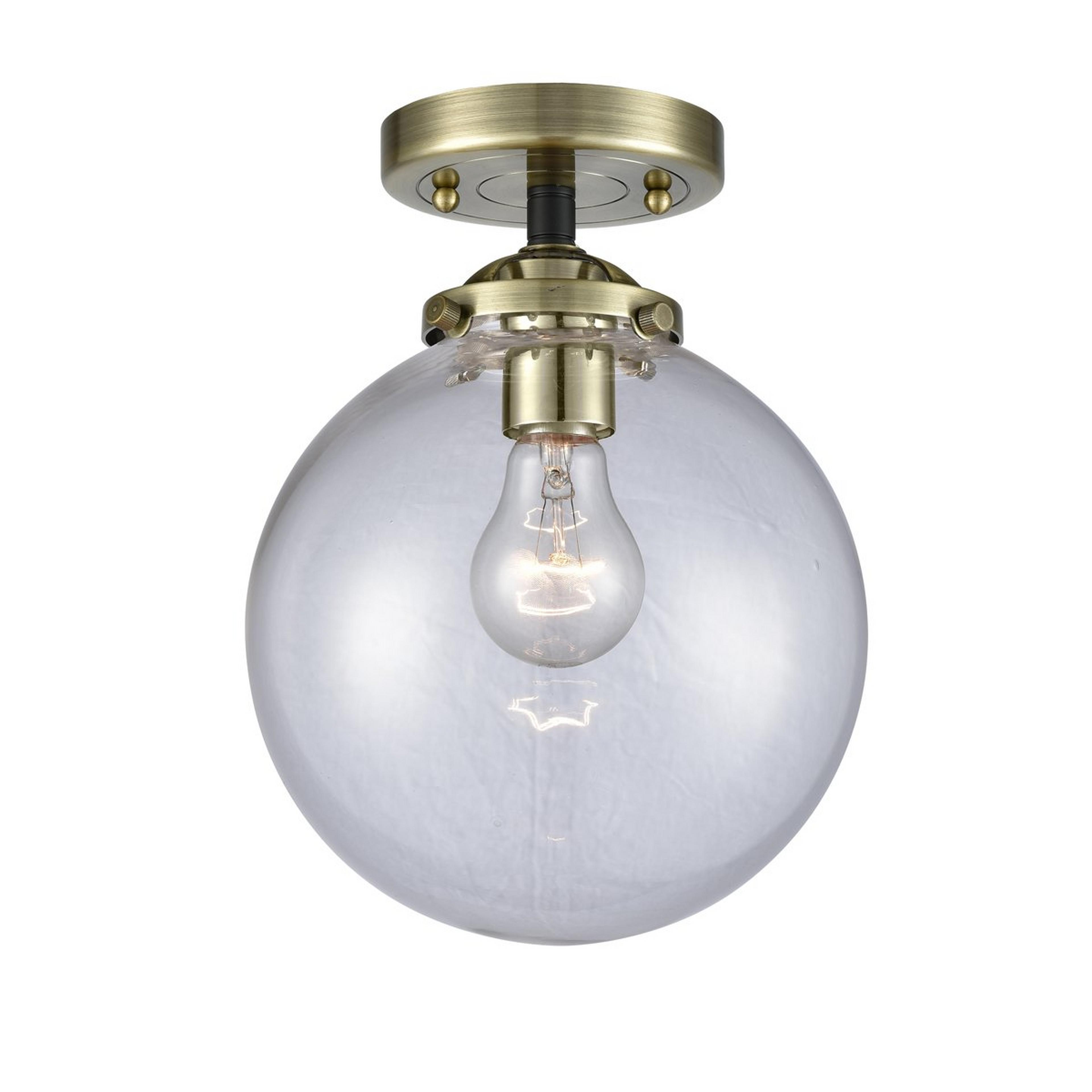 A Mod Mix Clear Globe Semi-Flush Ceiling Light - Large with Antique Brass / Black / Clear Glass color