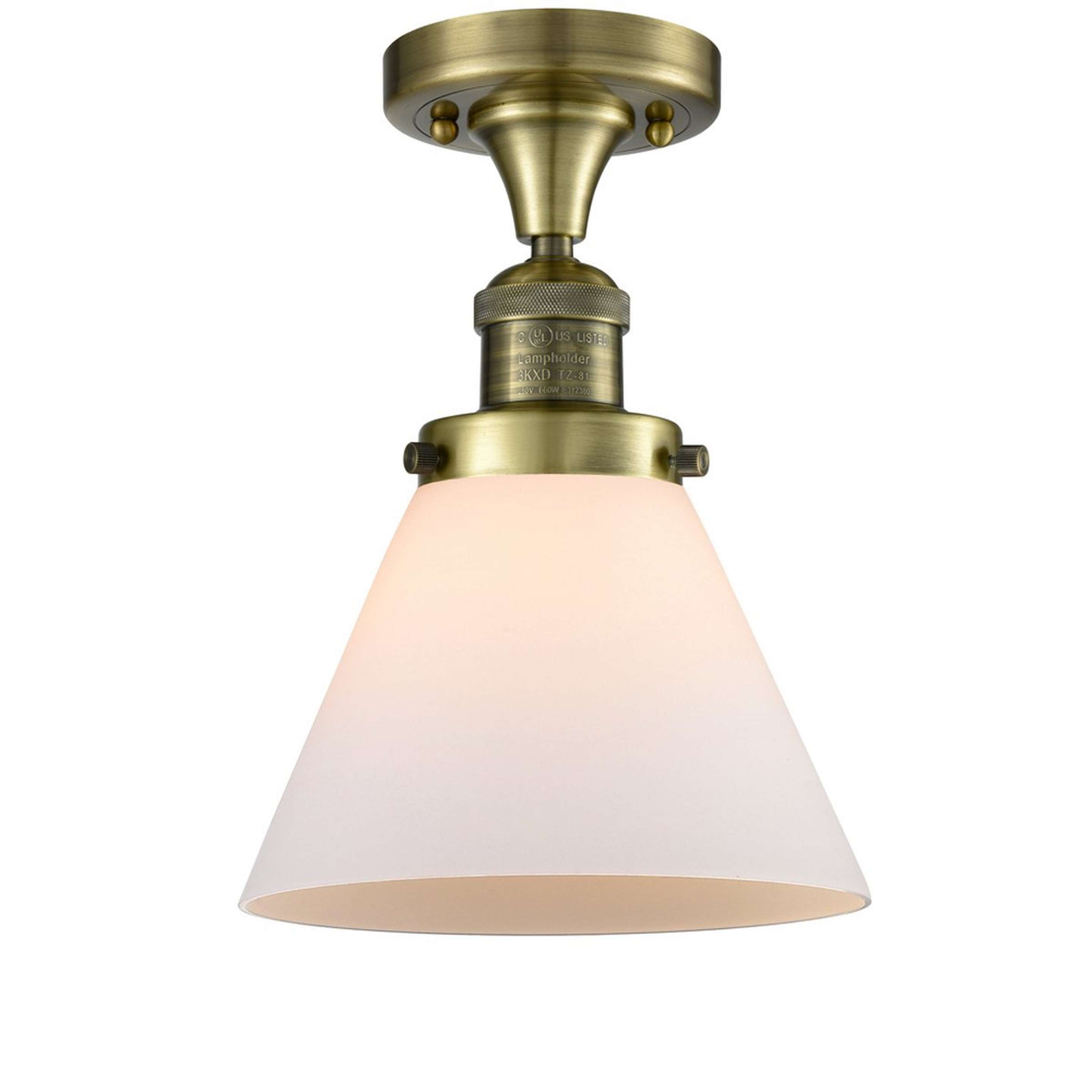 A Restoration Stationary Ceiling Light - Frosted Glass with Antique Brass / Matte White color
