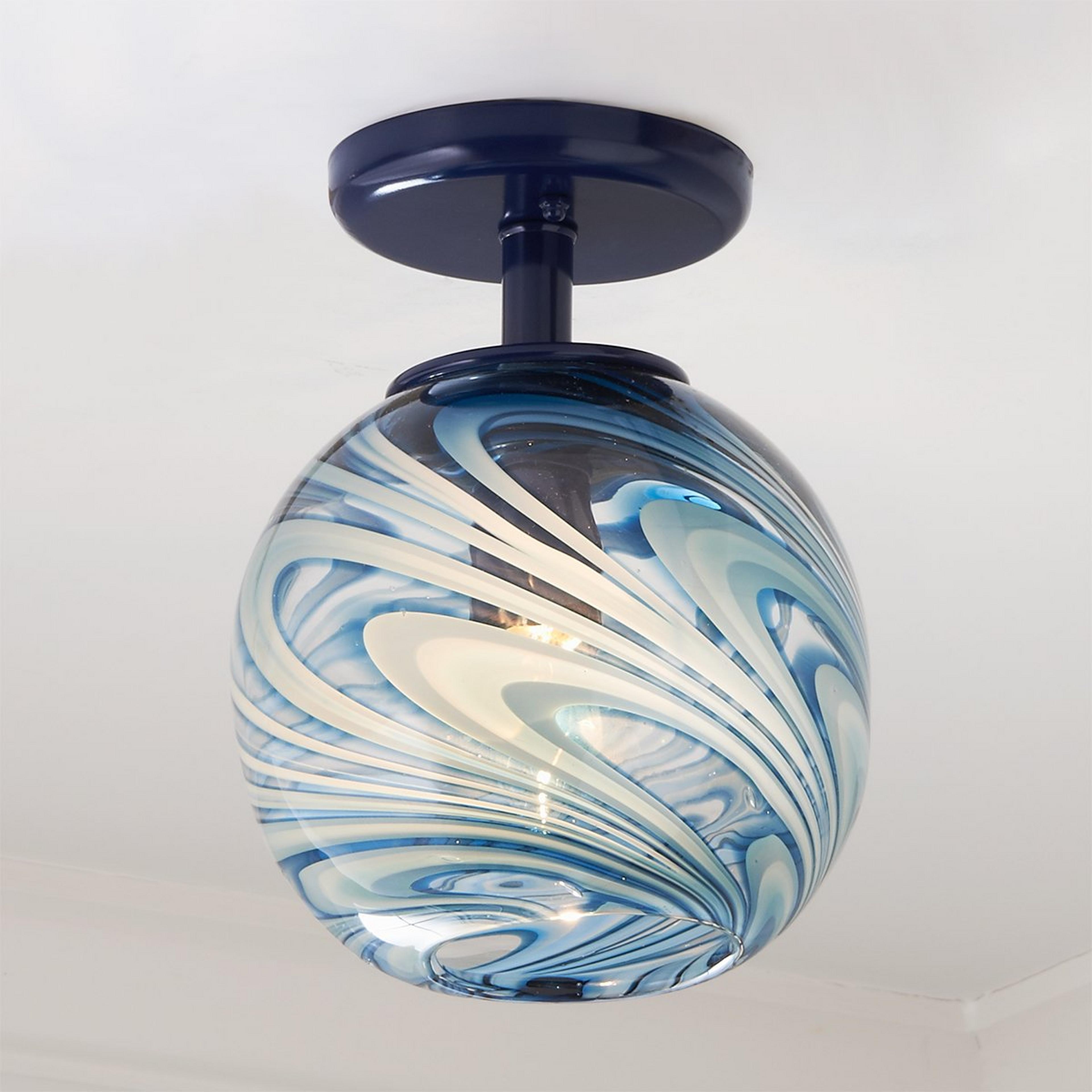 A Stormy Skies Glass Globe Semi-Flush Ceiling Light with Navy / Stormy Blue color