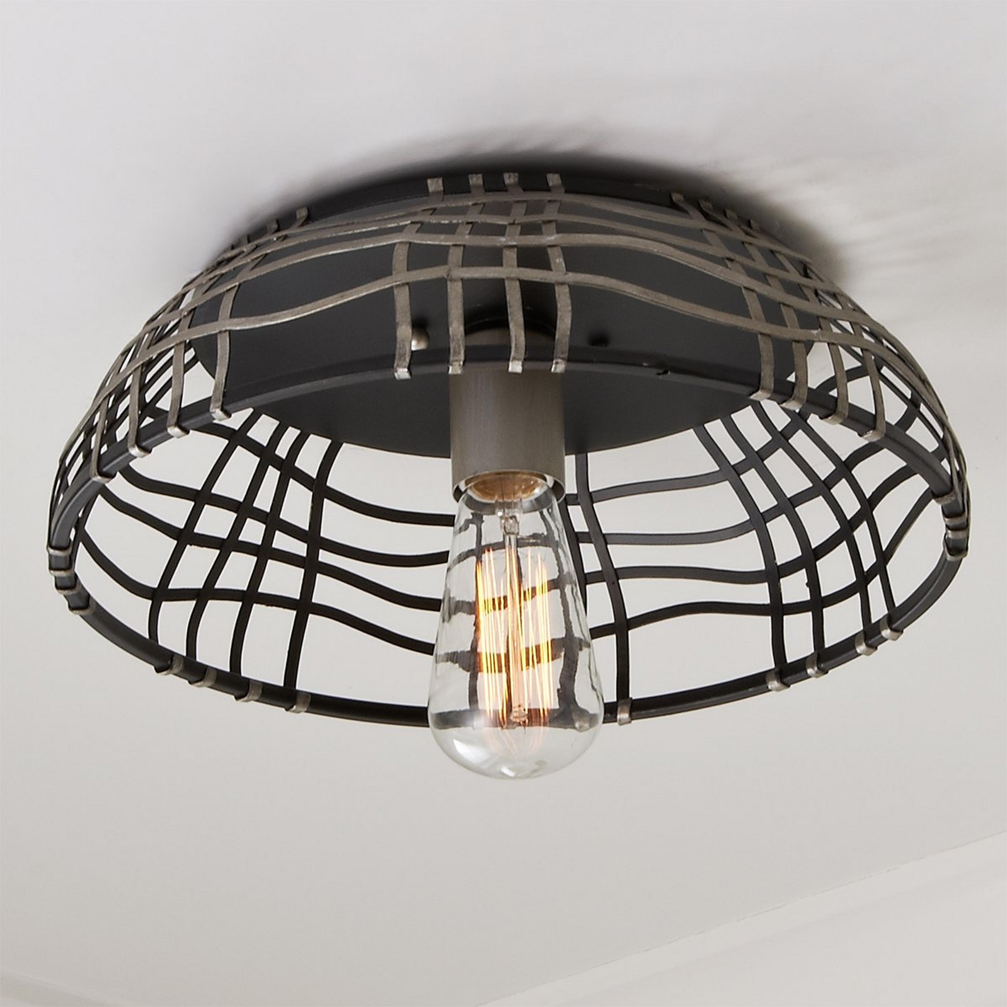 A Woven Metal Basket Ceiling Light - Small with Black / Silver  color