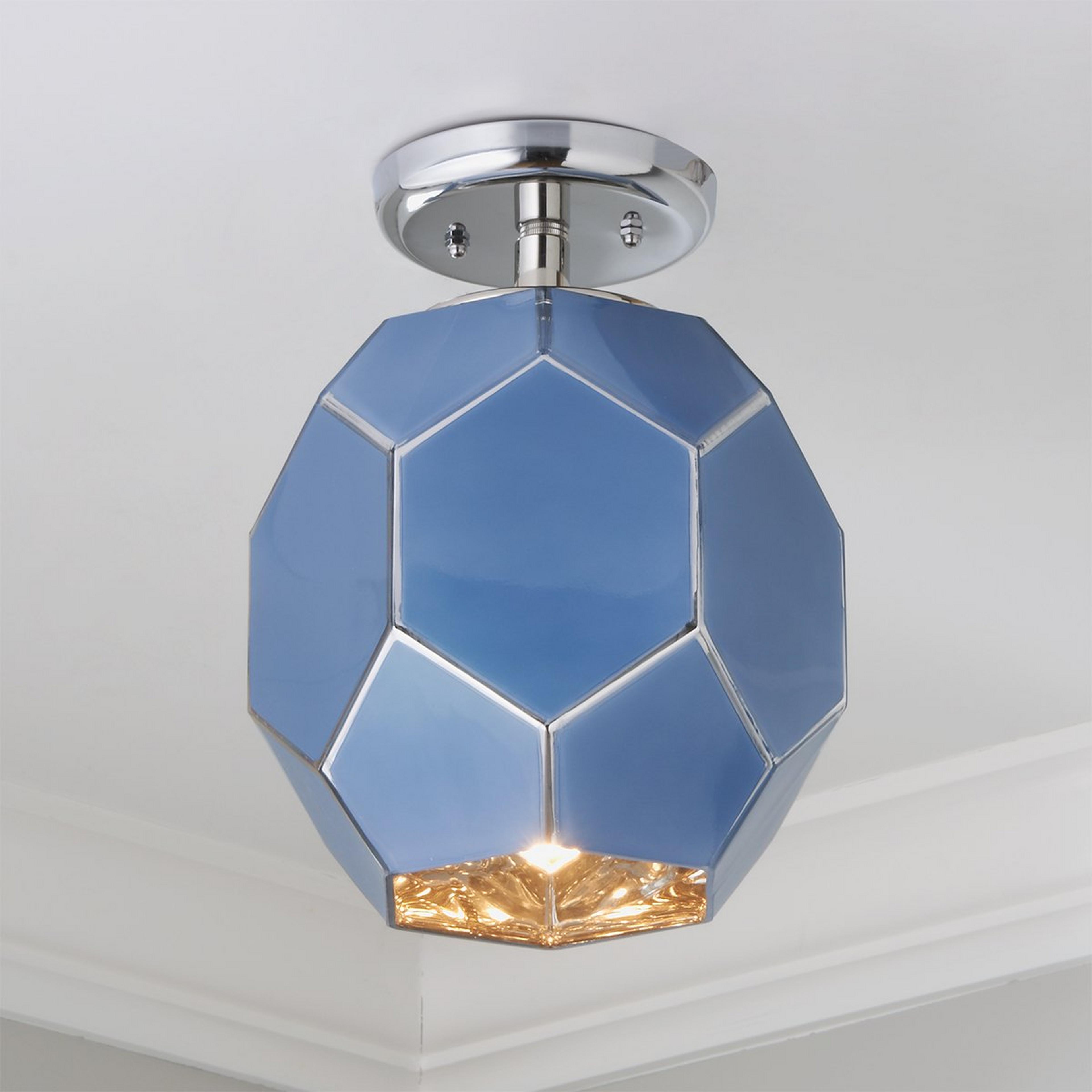 A Young House Love Hexagon Glass Ceiling Light with Chrome / Blue color