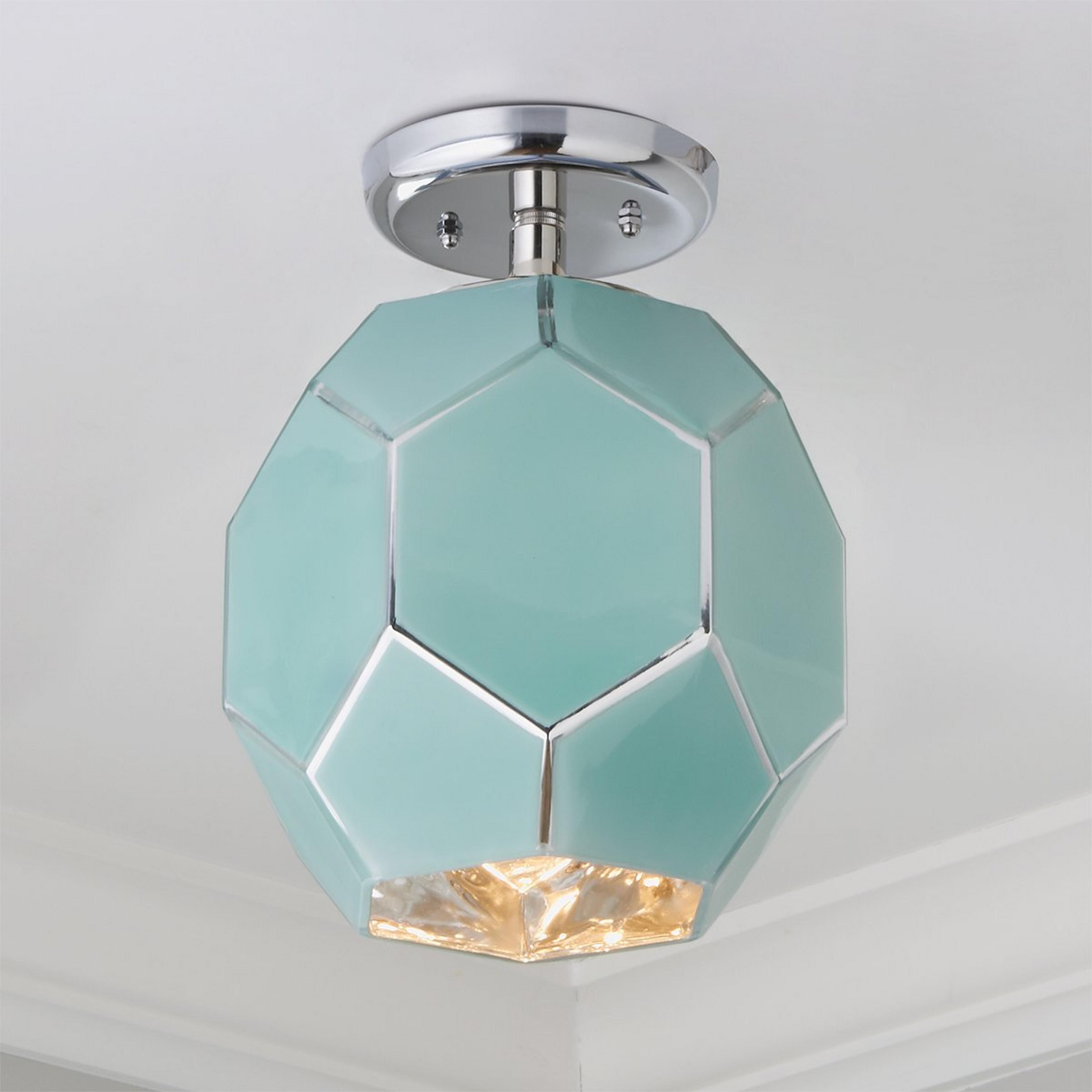 A Young House Love Hexagon Glass Ceiling Light with Chrome / Beach House Green color