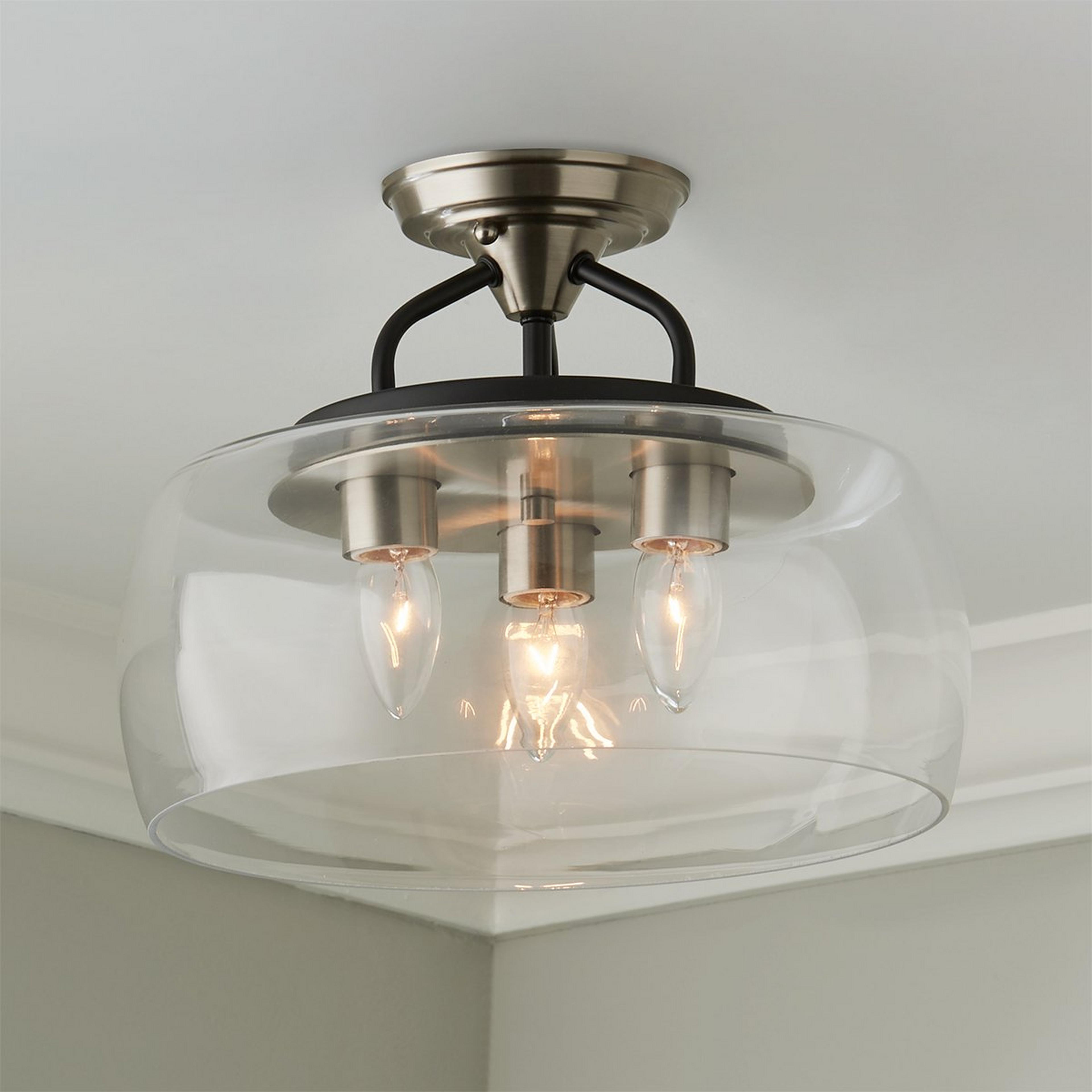 A Mod Bowl Semi-Flush Ceiling Light - Large with Satin Nickel / Black color