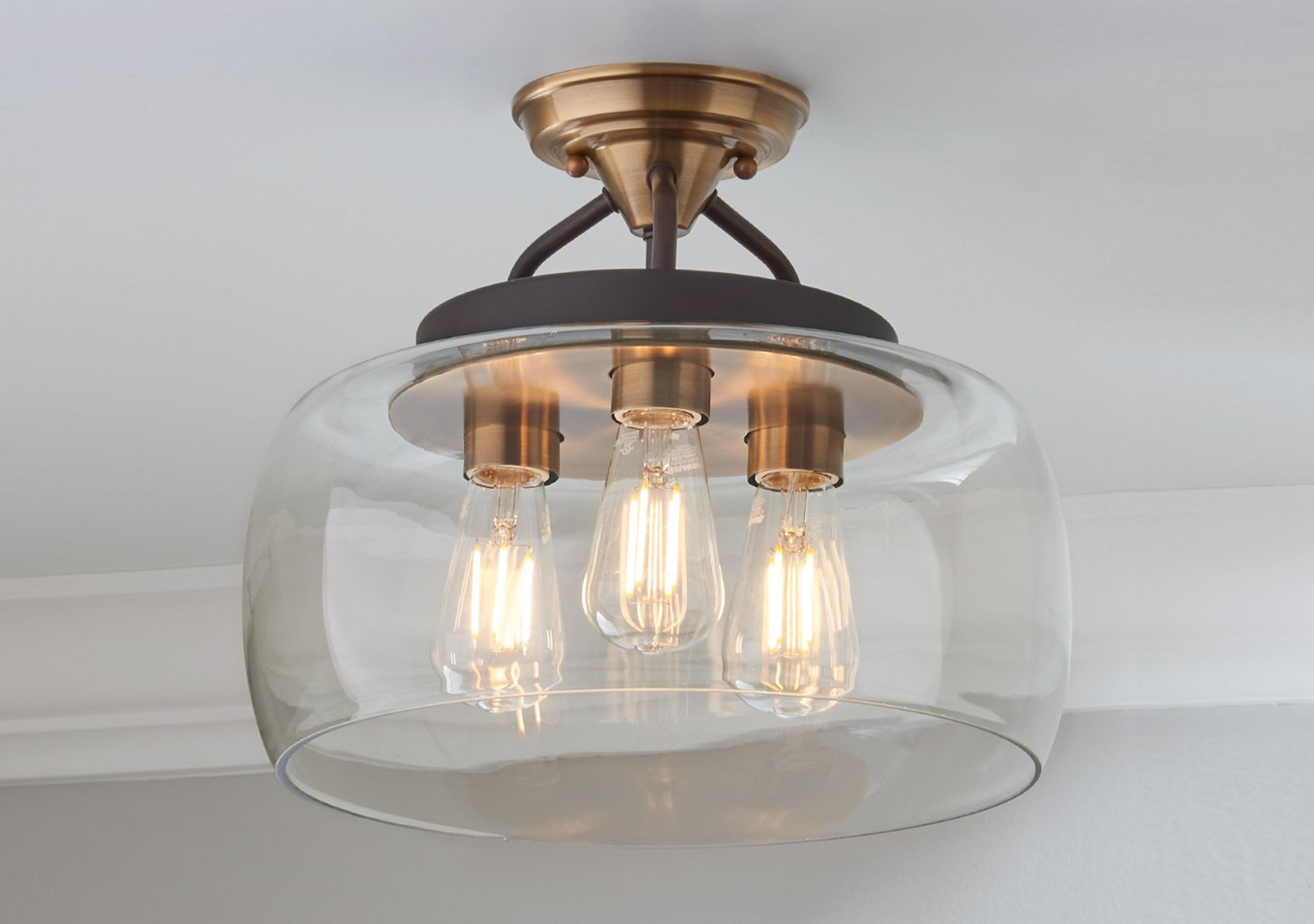 Aged Brass and Bronze Mod Bowl Semi-Flush Ceiling Light