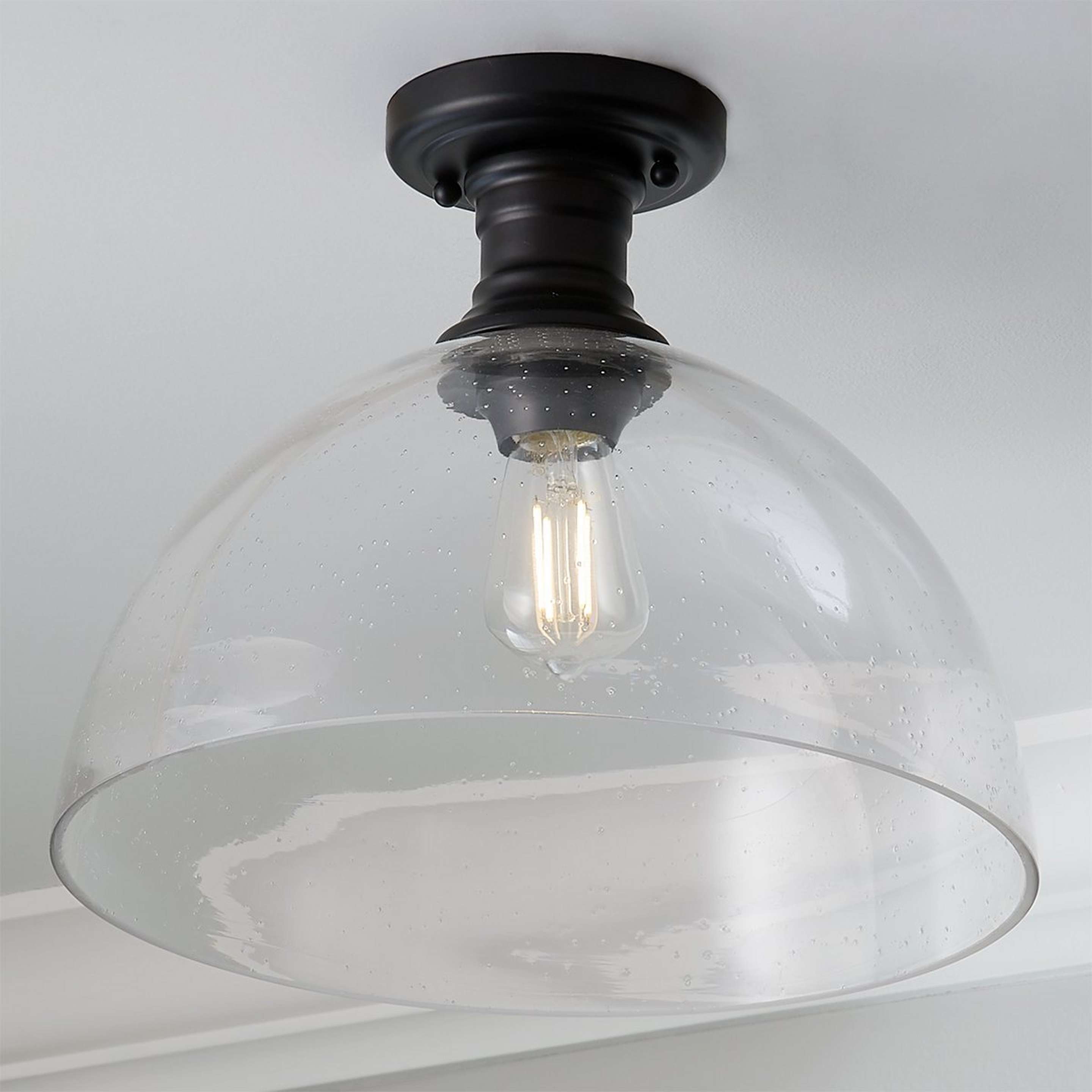 A Gwynn Isle Dome Semi-Flush Ceiling Light - Large with Black / Clear Seeded Glass color