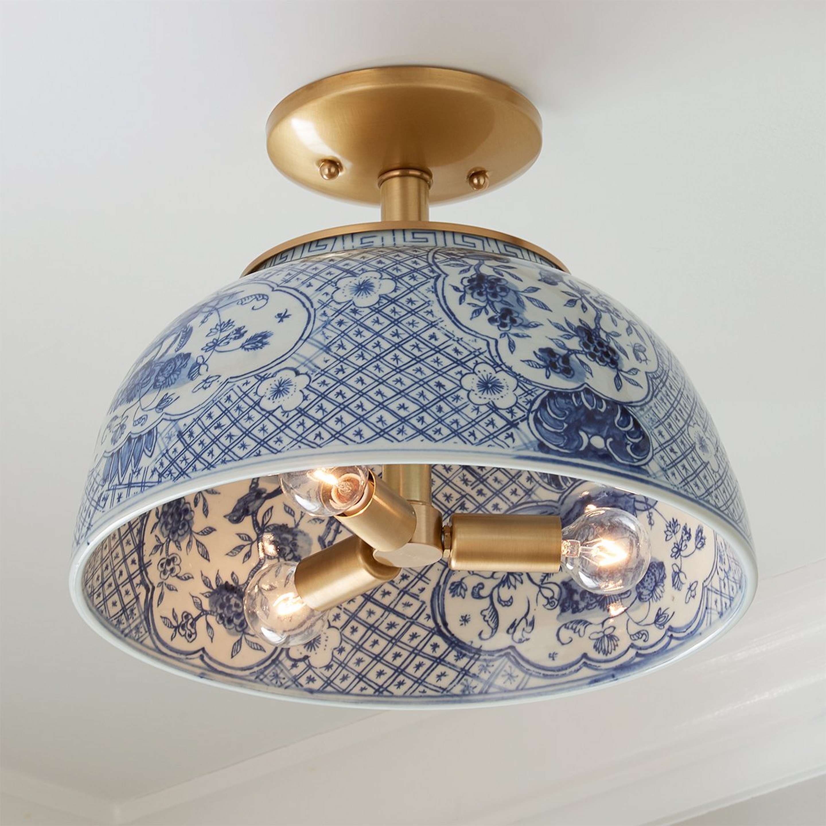 A Jackie Trellis Semi-Flush Ceiling Light with Brass / Blue / White color