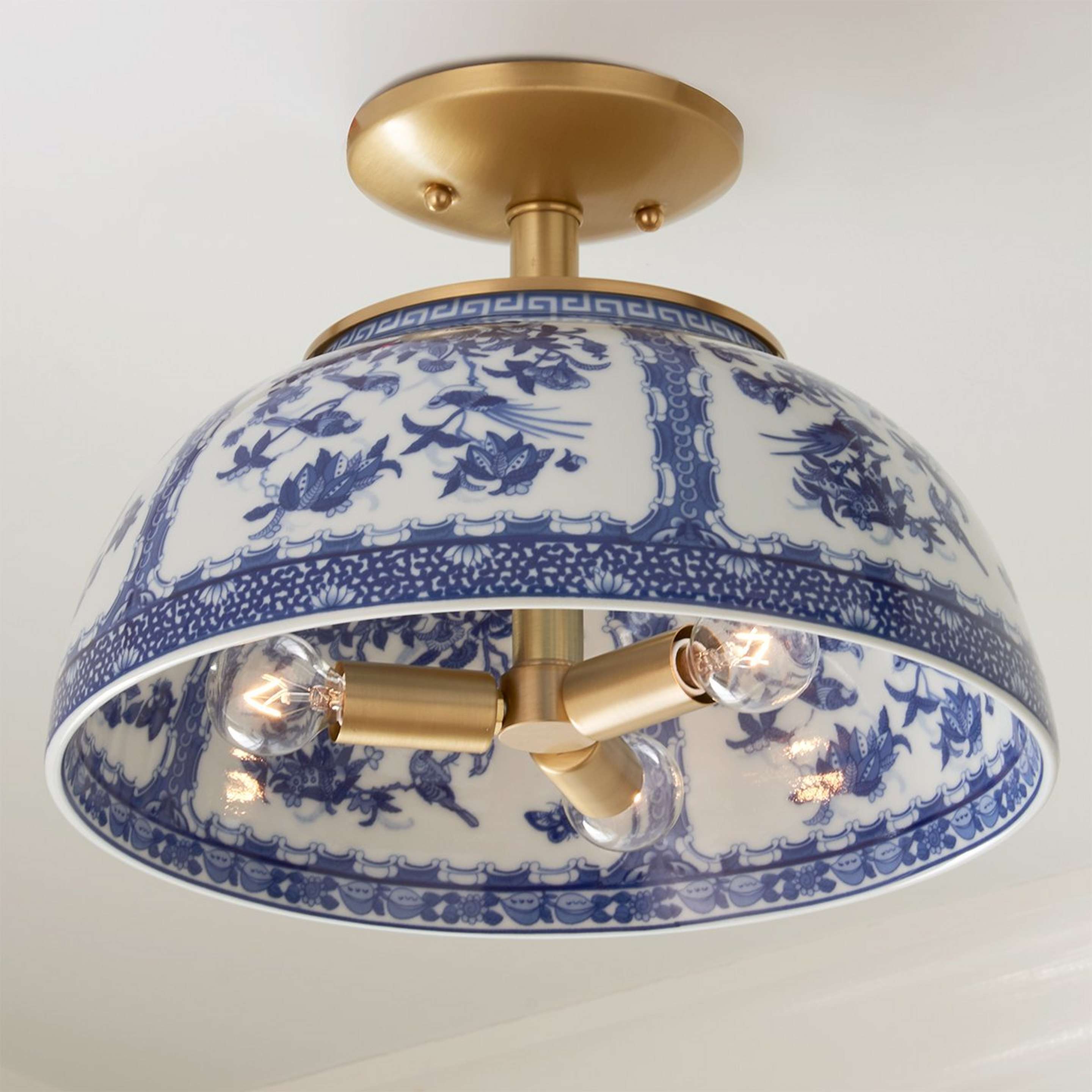 A Jackie English Rose Semi-Flush Ceiling Light with Brass / Blue / White color