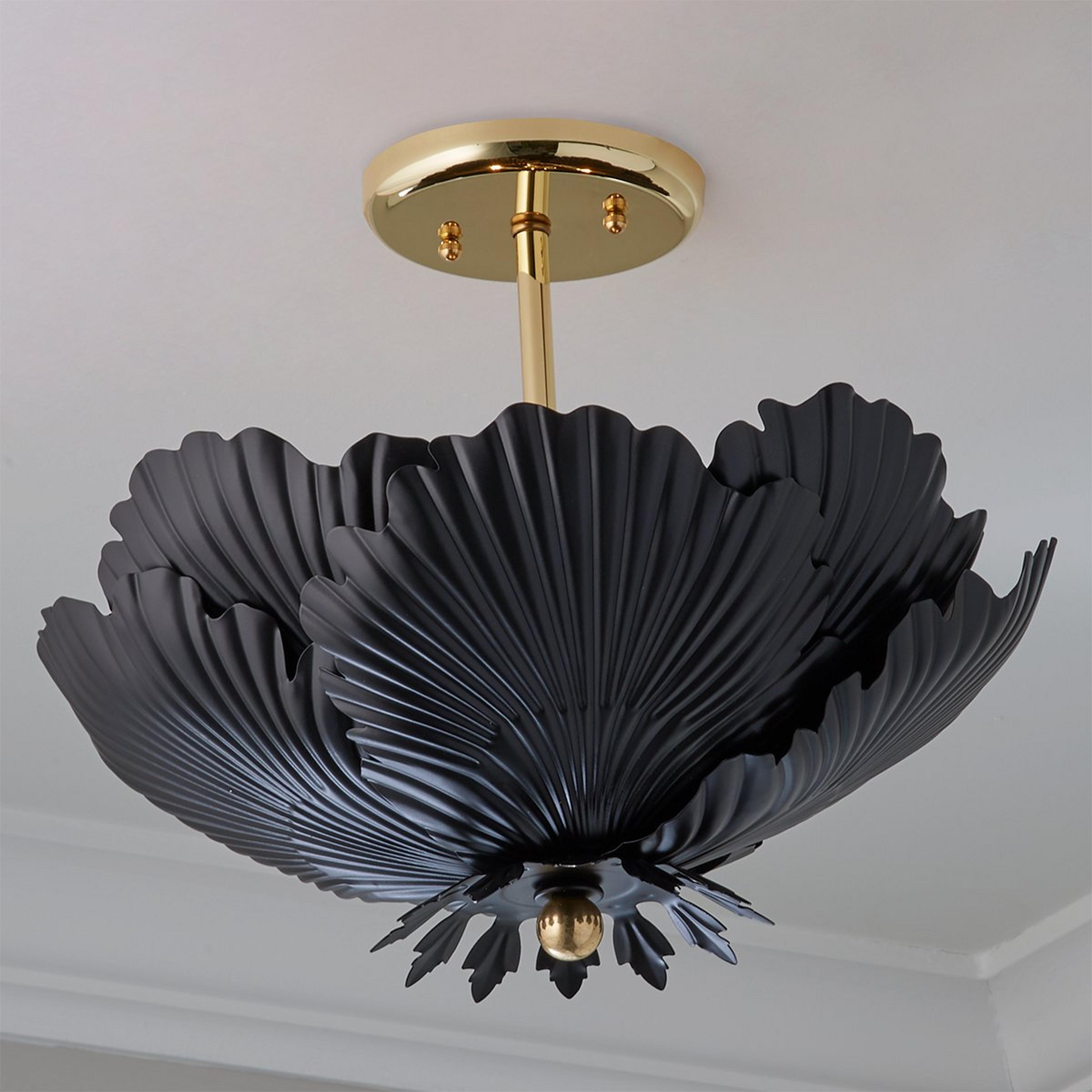 A Lotus Flower Ceiling Light - Large with Polished Brass / Black color