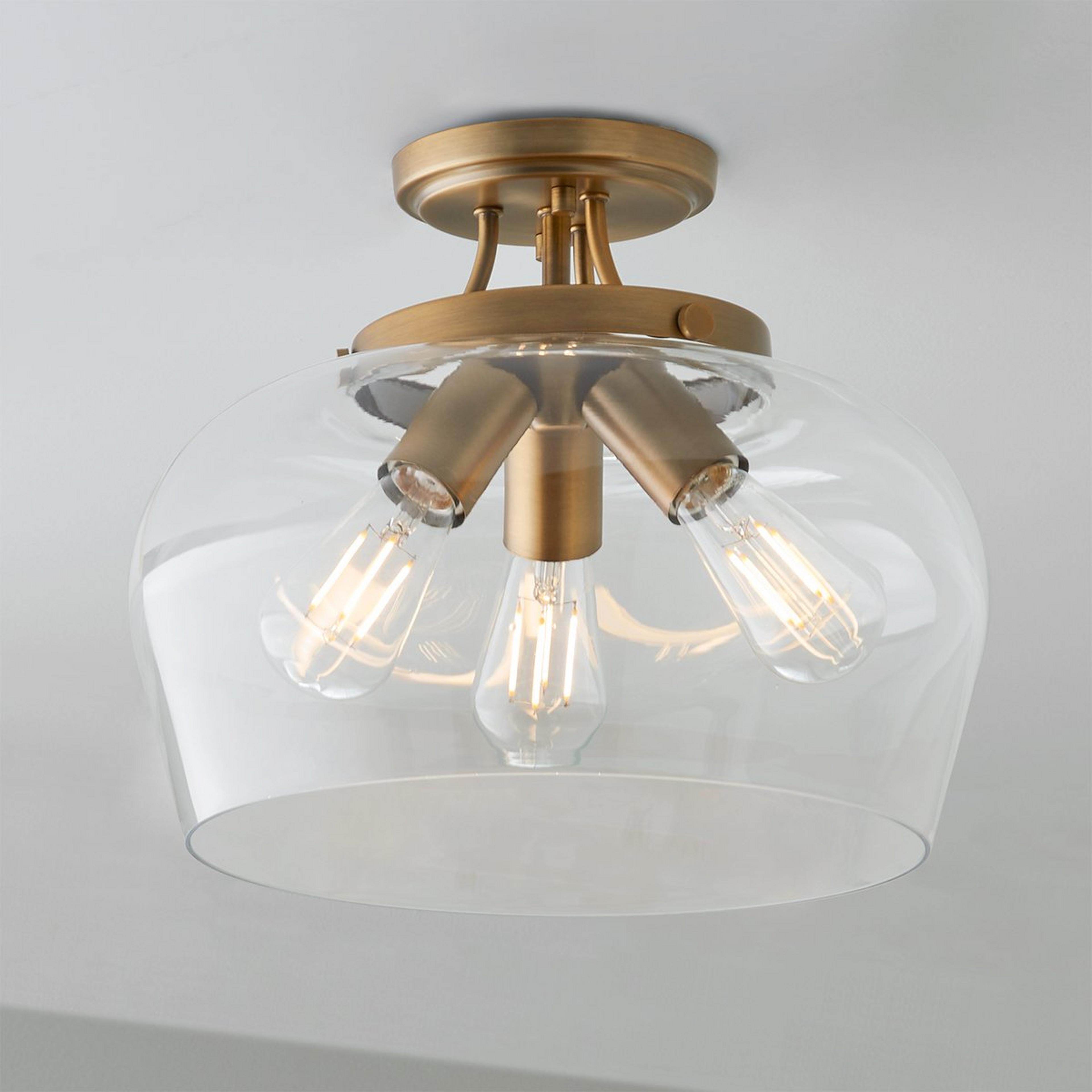 A Ashley Semi-Flush Ceiling Light with Warm Brass / Clear color