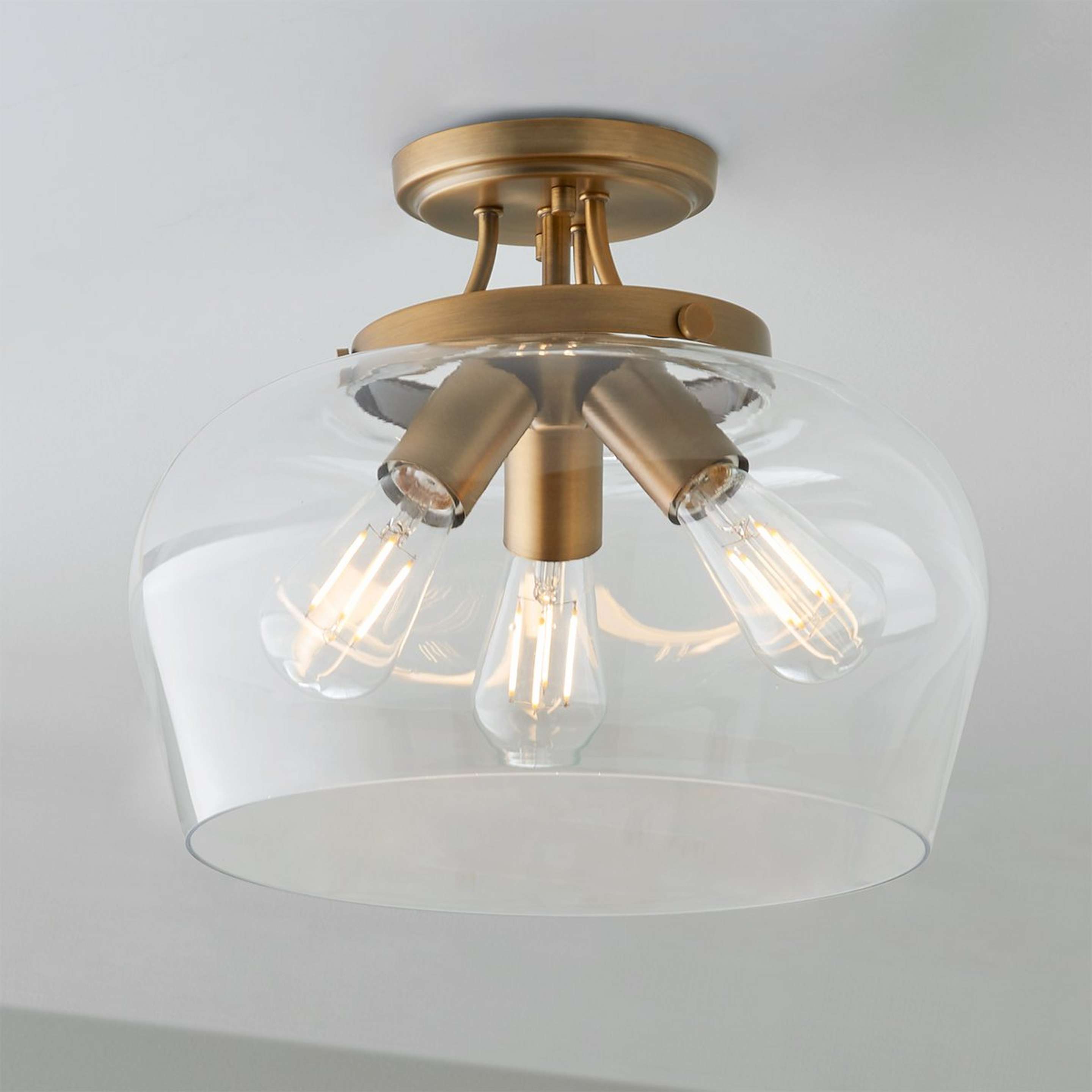A Ashley Semi-Flush Ceiling Light with Warm Brass / Clear color