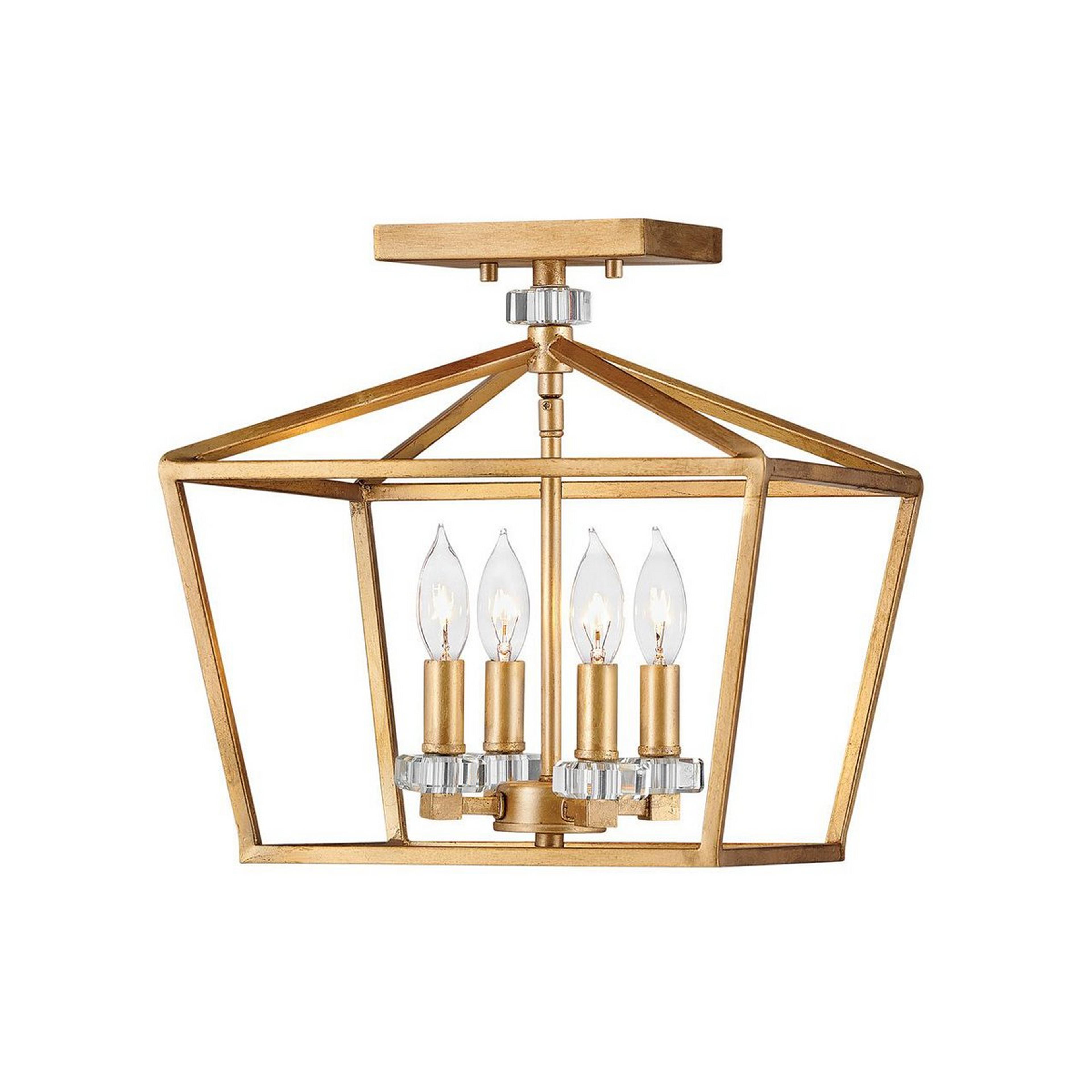 A Monet Trellis Semi-Flush Ceiling Light with Antique Brass / Crystal color