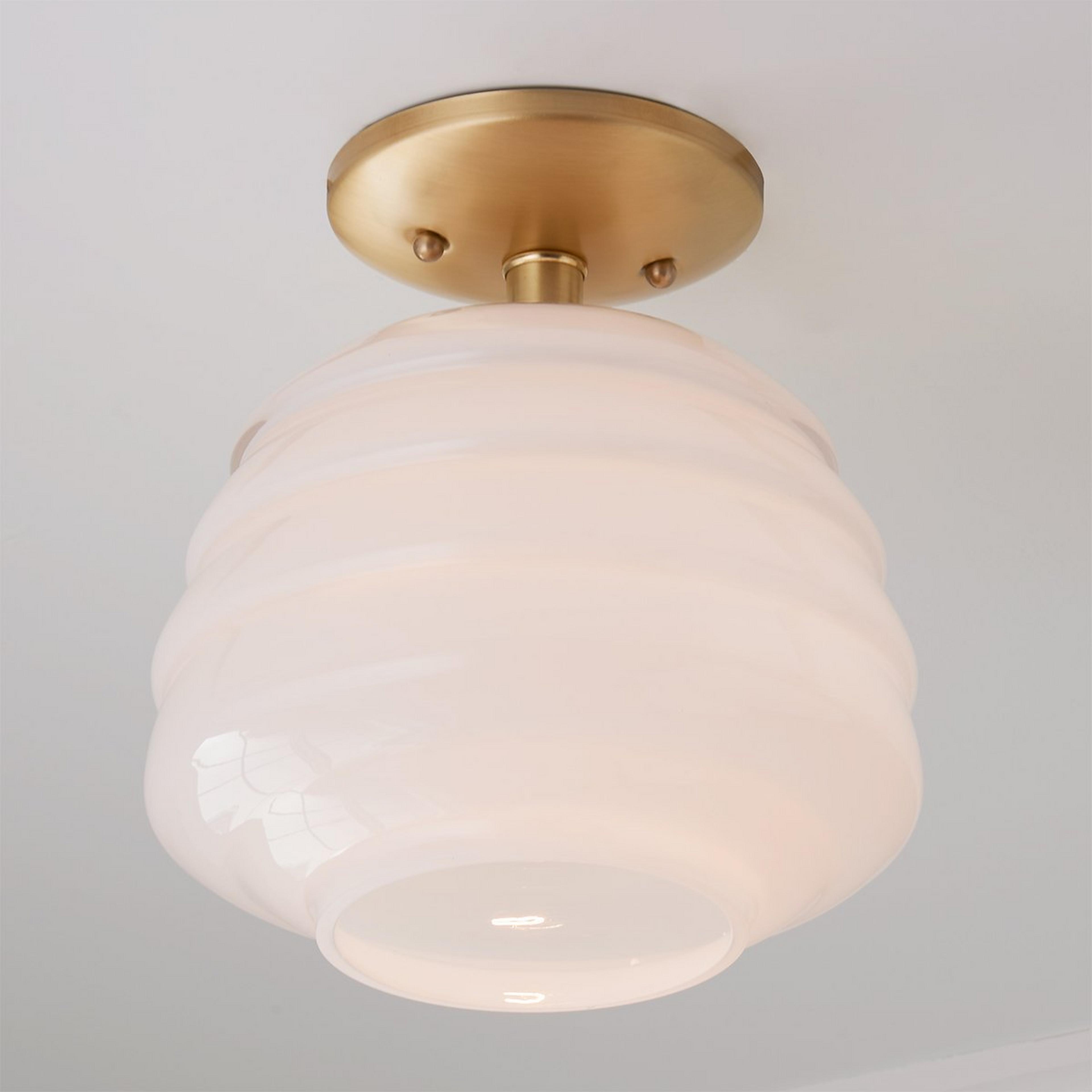 A Milk Glass Hive Semi-Flush Ceiling Light with Brass / Milk Glass color