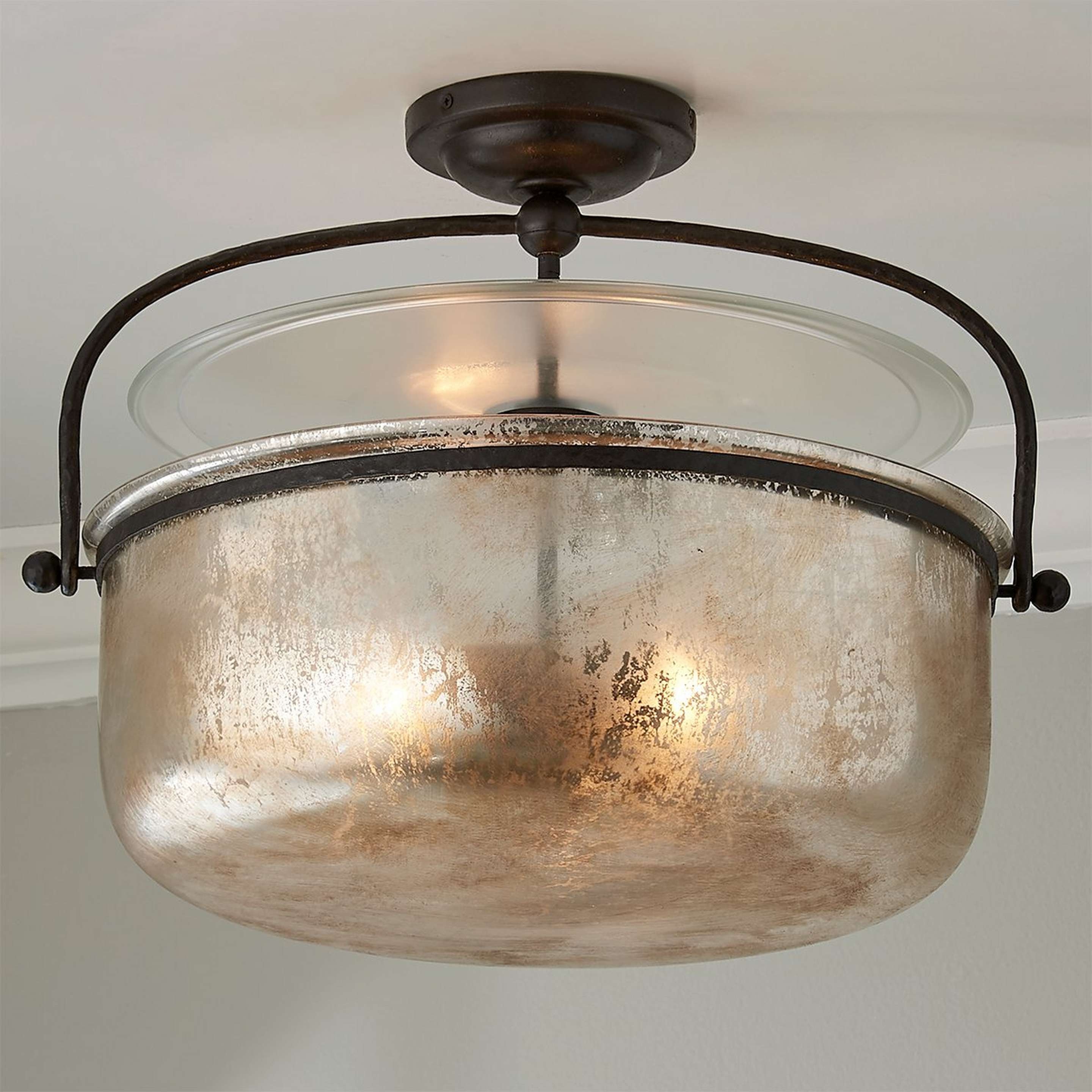 A Brixham Semi-Flush Ceiling Light with Aged Iron / Mercury Glass color