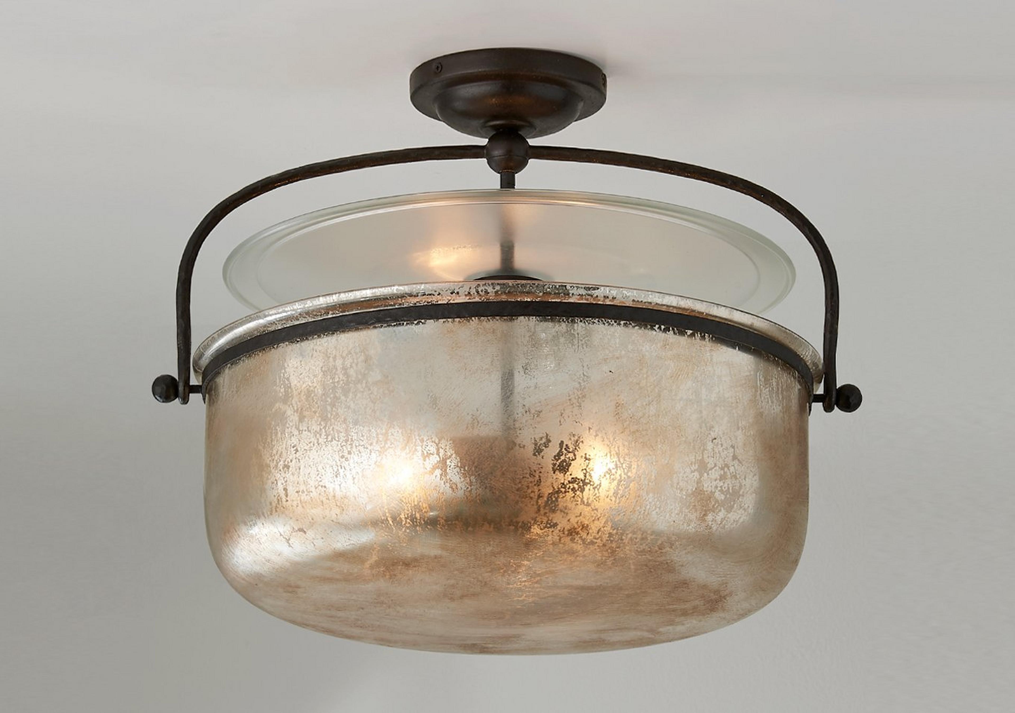Age d Iron and Mercury Glass Brixham Semi-Flush Ceiling Light