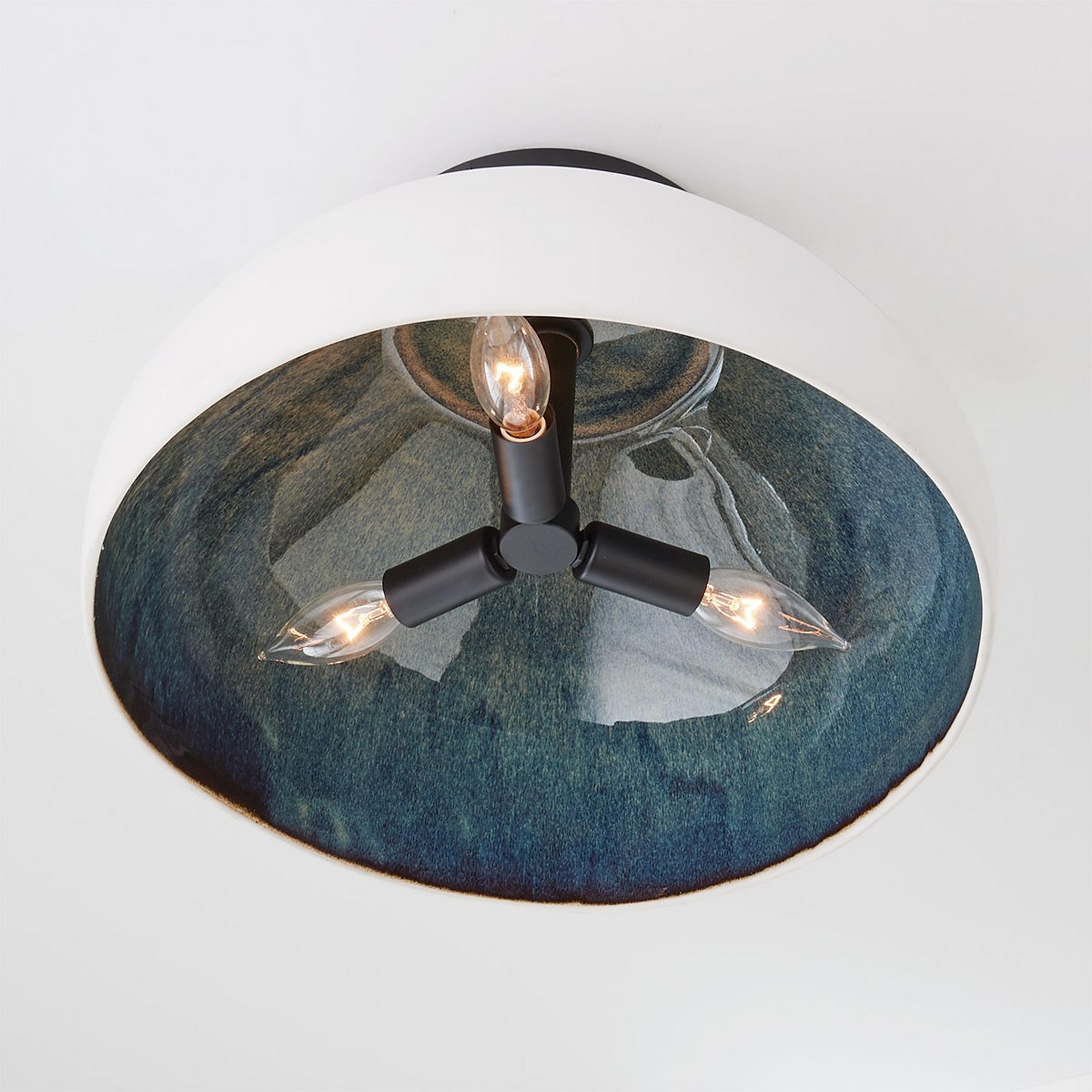 A Iris Bisque Ceiling Light with Black / White Bisque / Blue and Green Glaze color