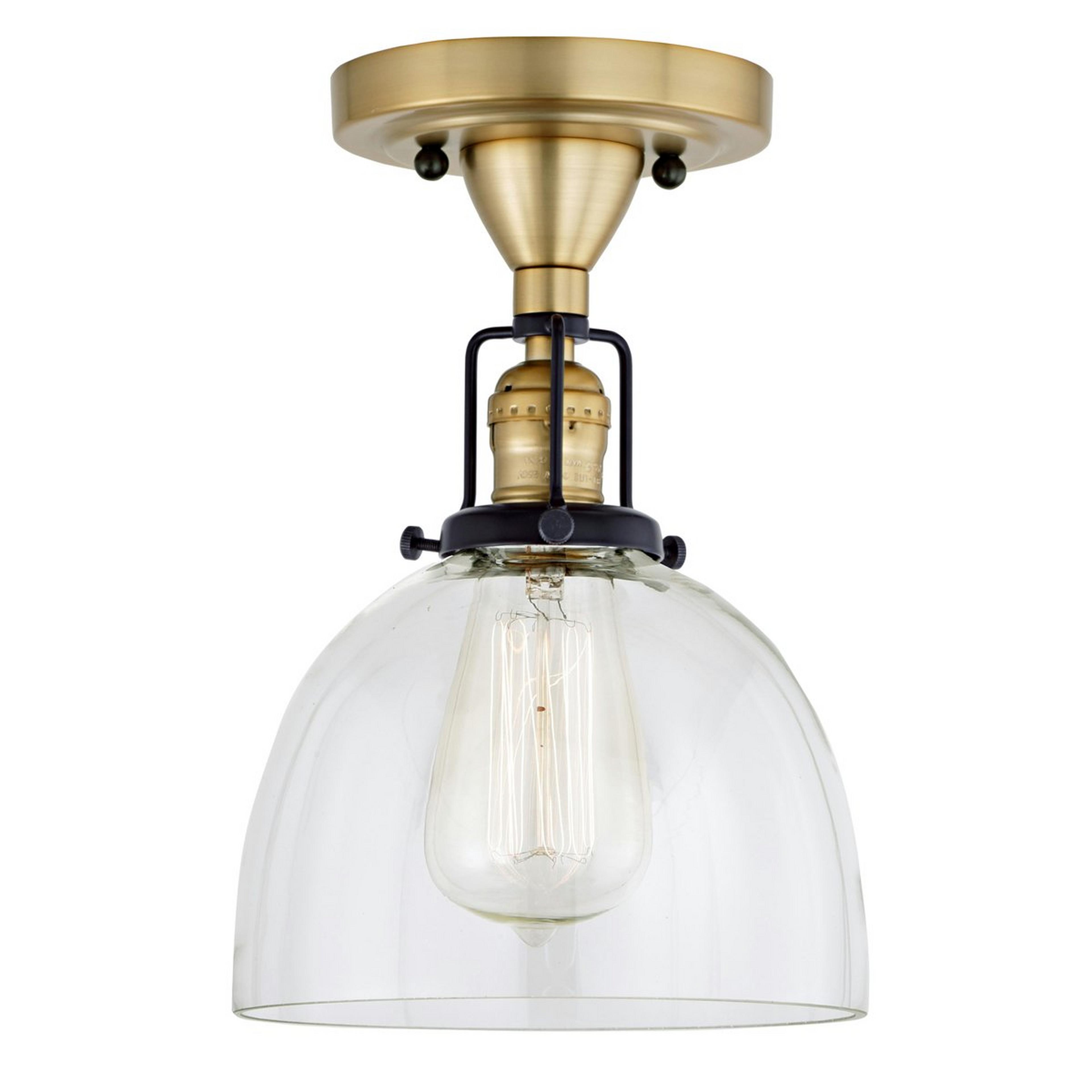 A Bryce Semi-Flush Ceiling Light - Dome Clear with Satin Brass / Black / Clear color