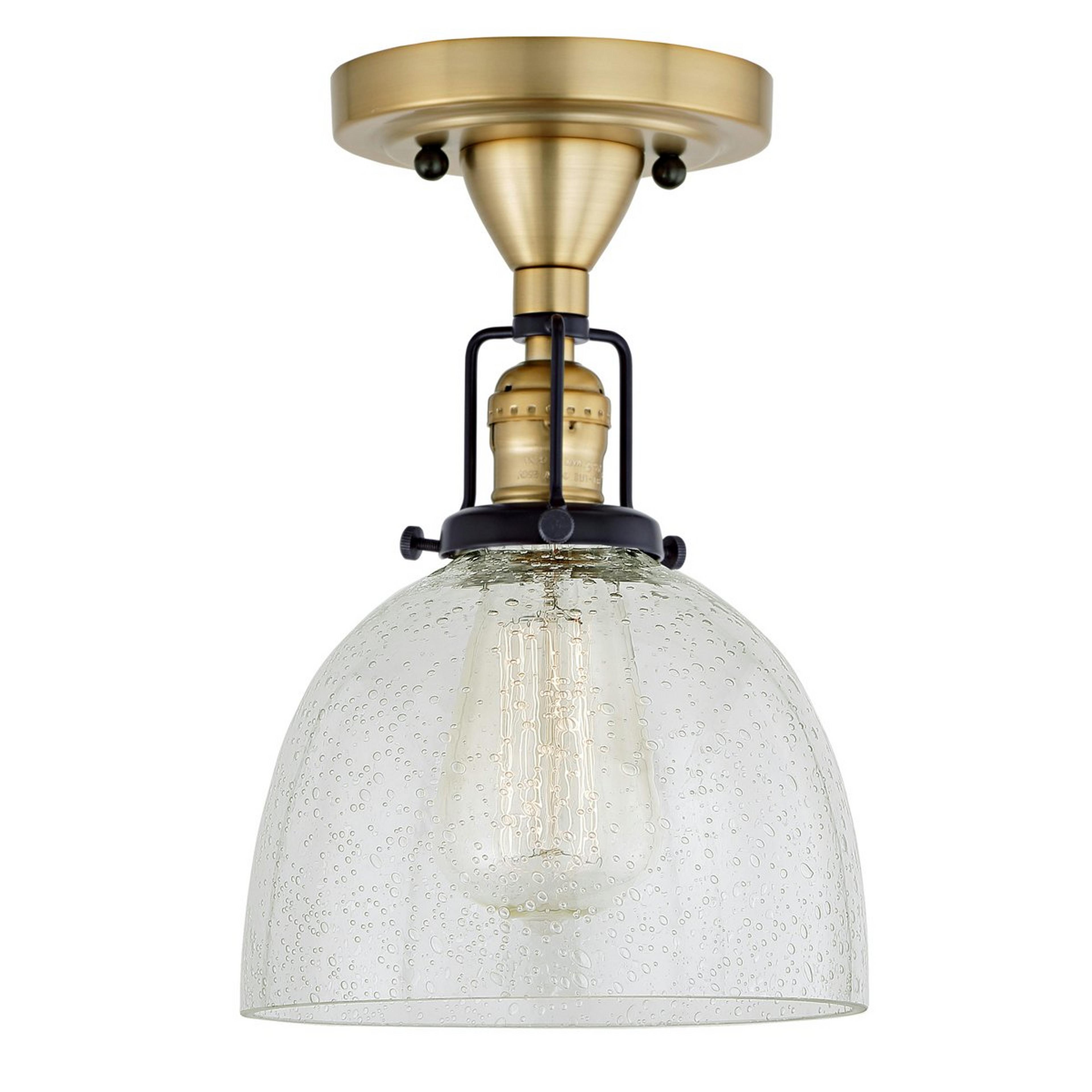A Bryce Semi-Flush Ceiling Light - Dome Seeded with Satin Brass / Black / Seeded color
