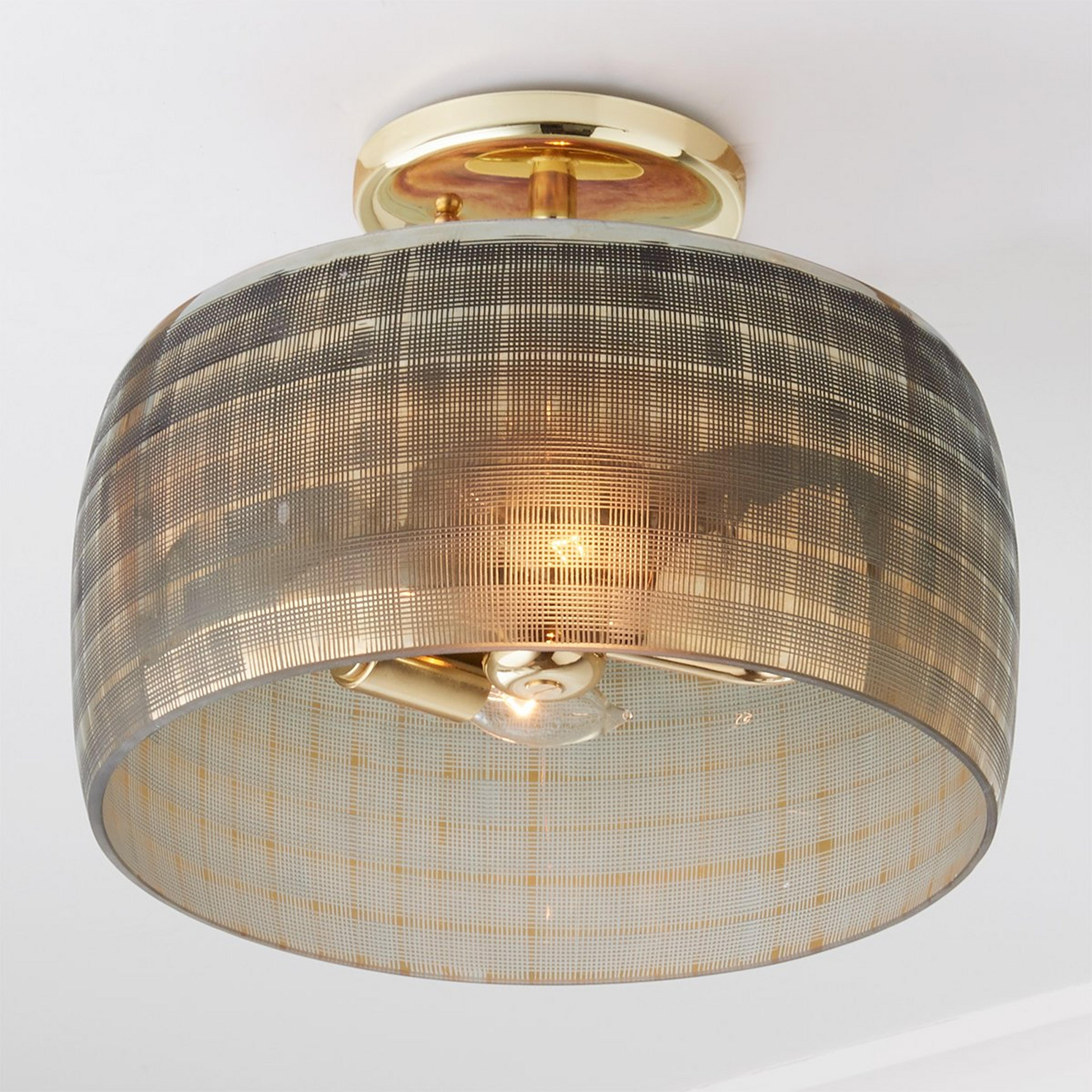 A Fine Plaid Art Glass Semi-Flush Ceiling Light with Brass / Iridescent gold / Multi  color